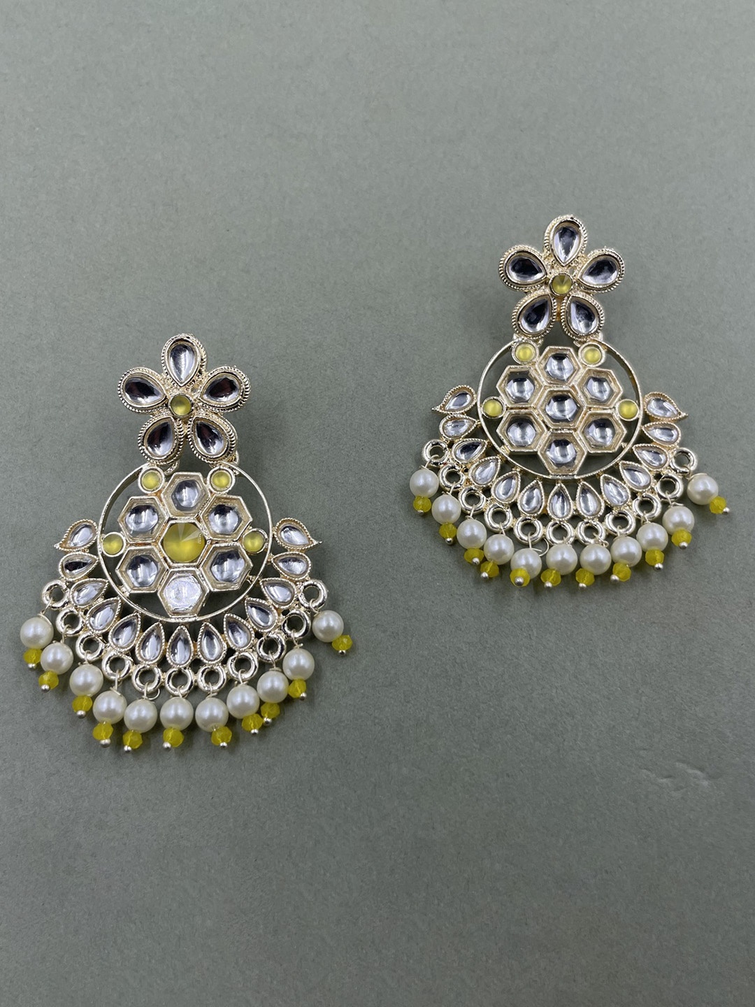 

Rhymee Gold-Plated Kundan-Studded & Beaded Floral Drop Earrings