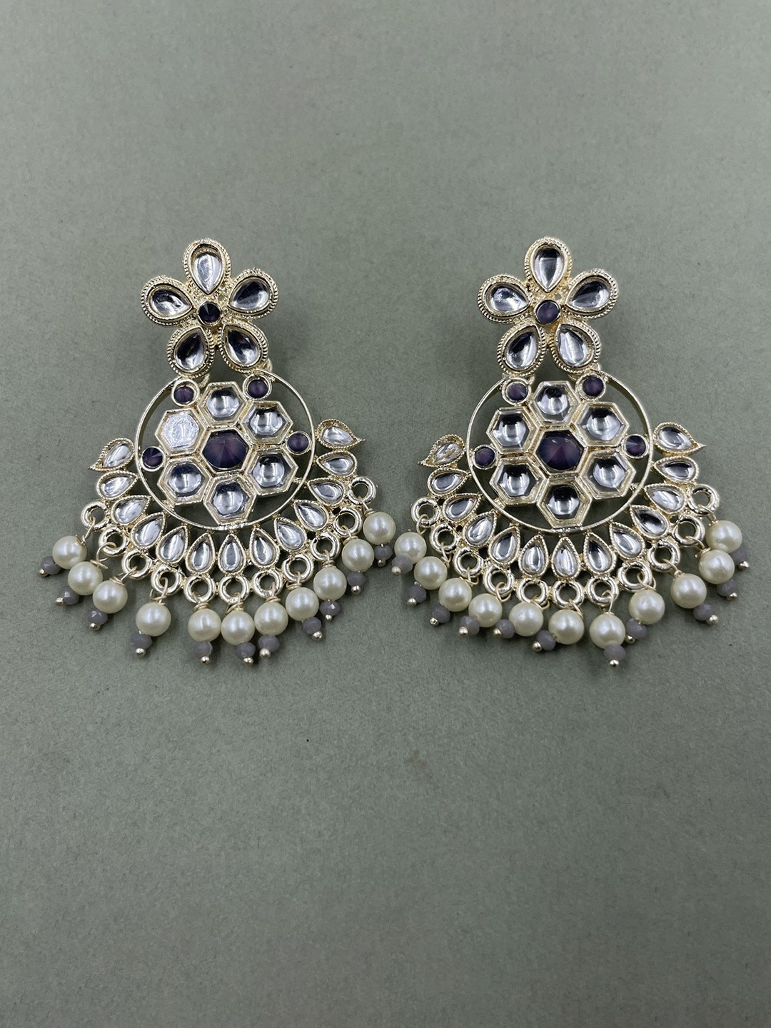 

Rhymee Gold-Plated Kundan-Studded & Beaded Floral Drop Earrings