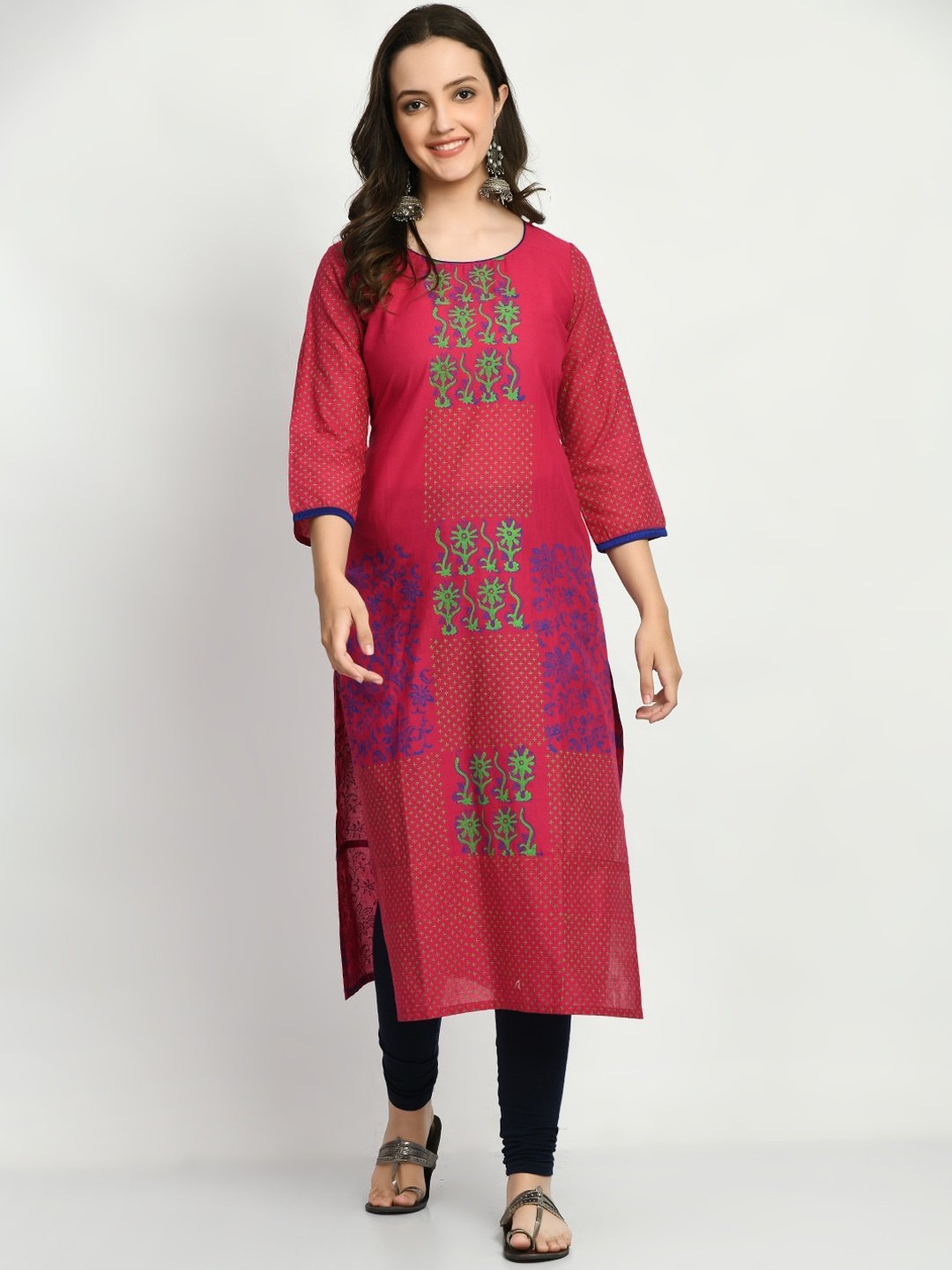 

RIYA Floral Printed Cotton Straight Kurta, Magenta