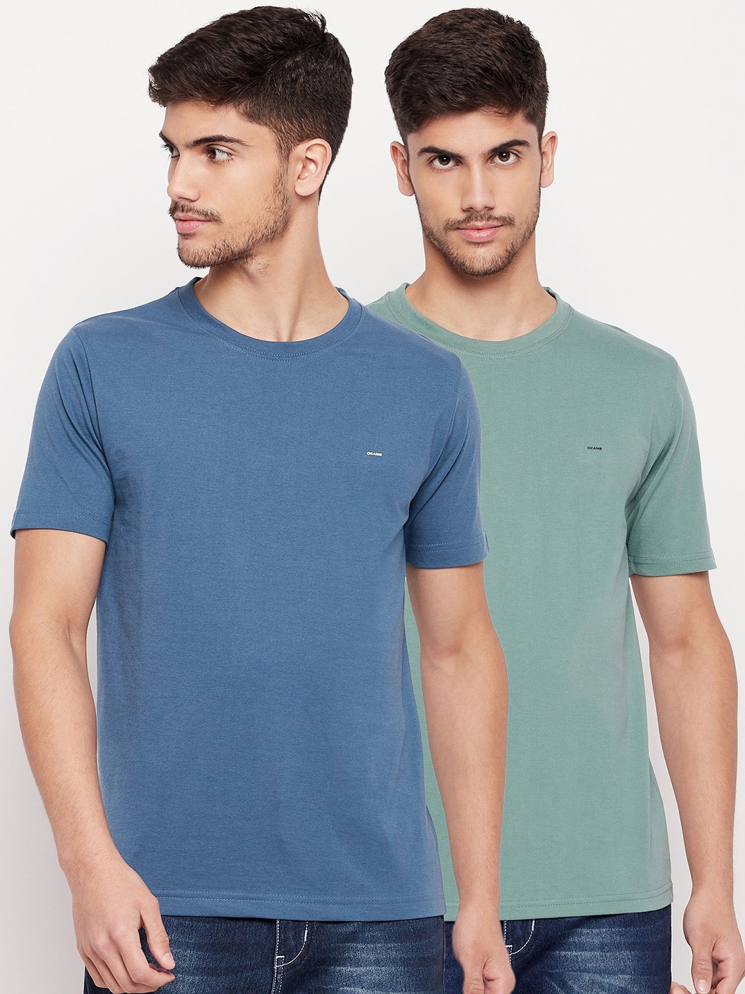 

Okane Pack Of 2 Round Neck Casual T-shirts, Blue