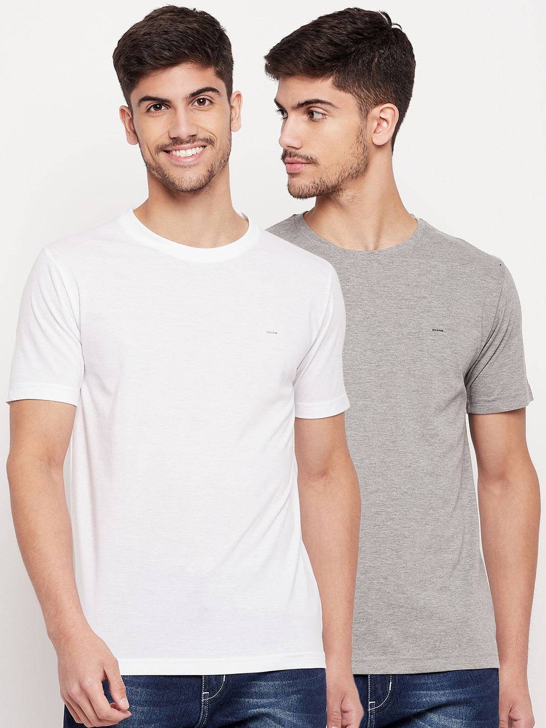 

Okane Pack Of 2 Round Neck Casual T-shirts, Grey
