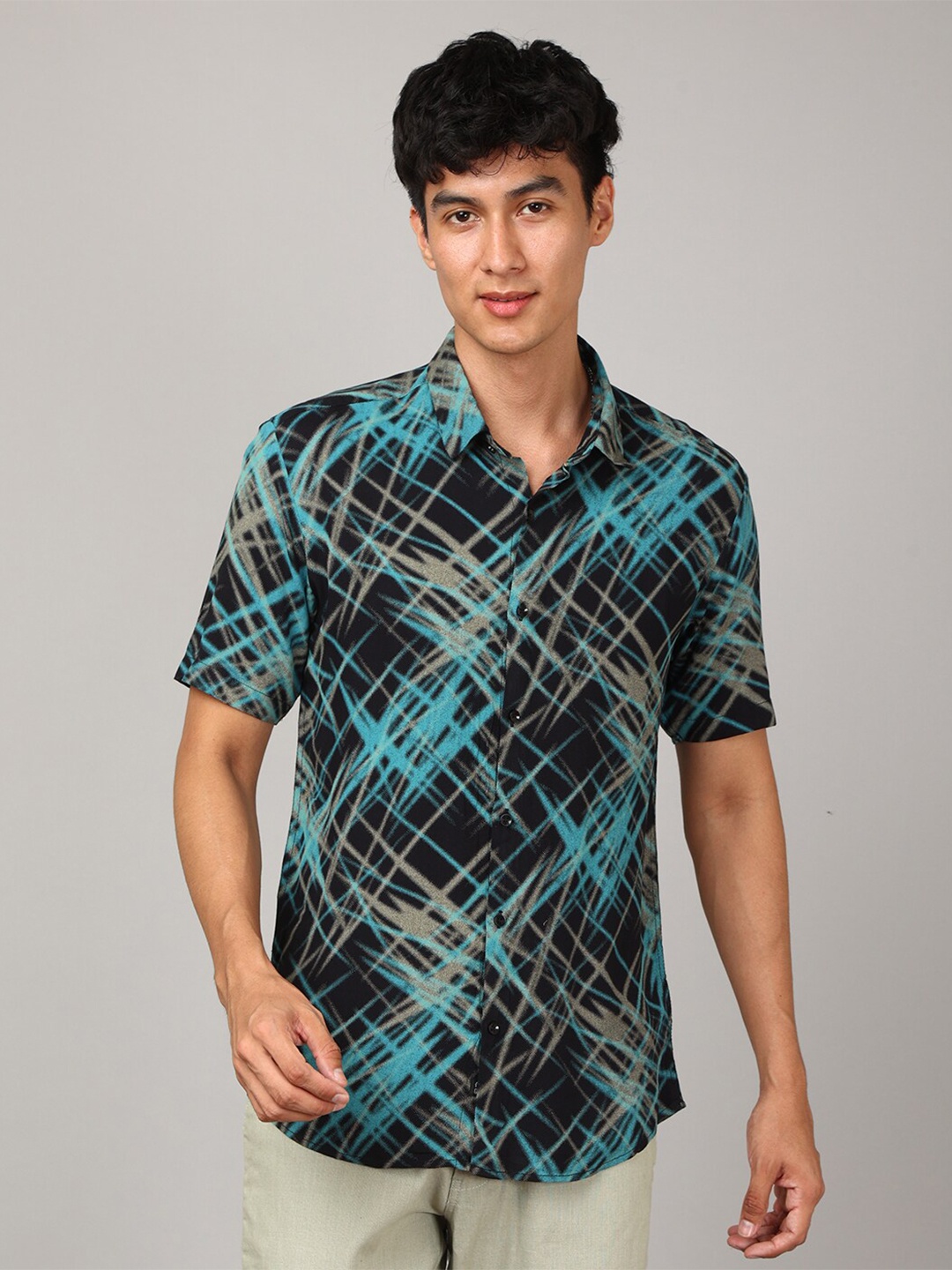 

FOGA New Fit Abstract Printed Pure Cotton Casual Shirt, Black