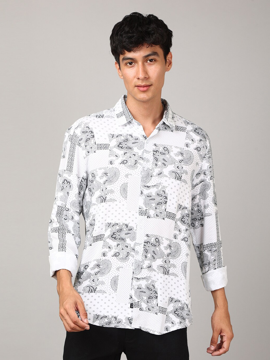 

FOGA Ethnic Motifs Printed Casual Shirt, White