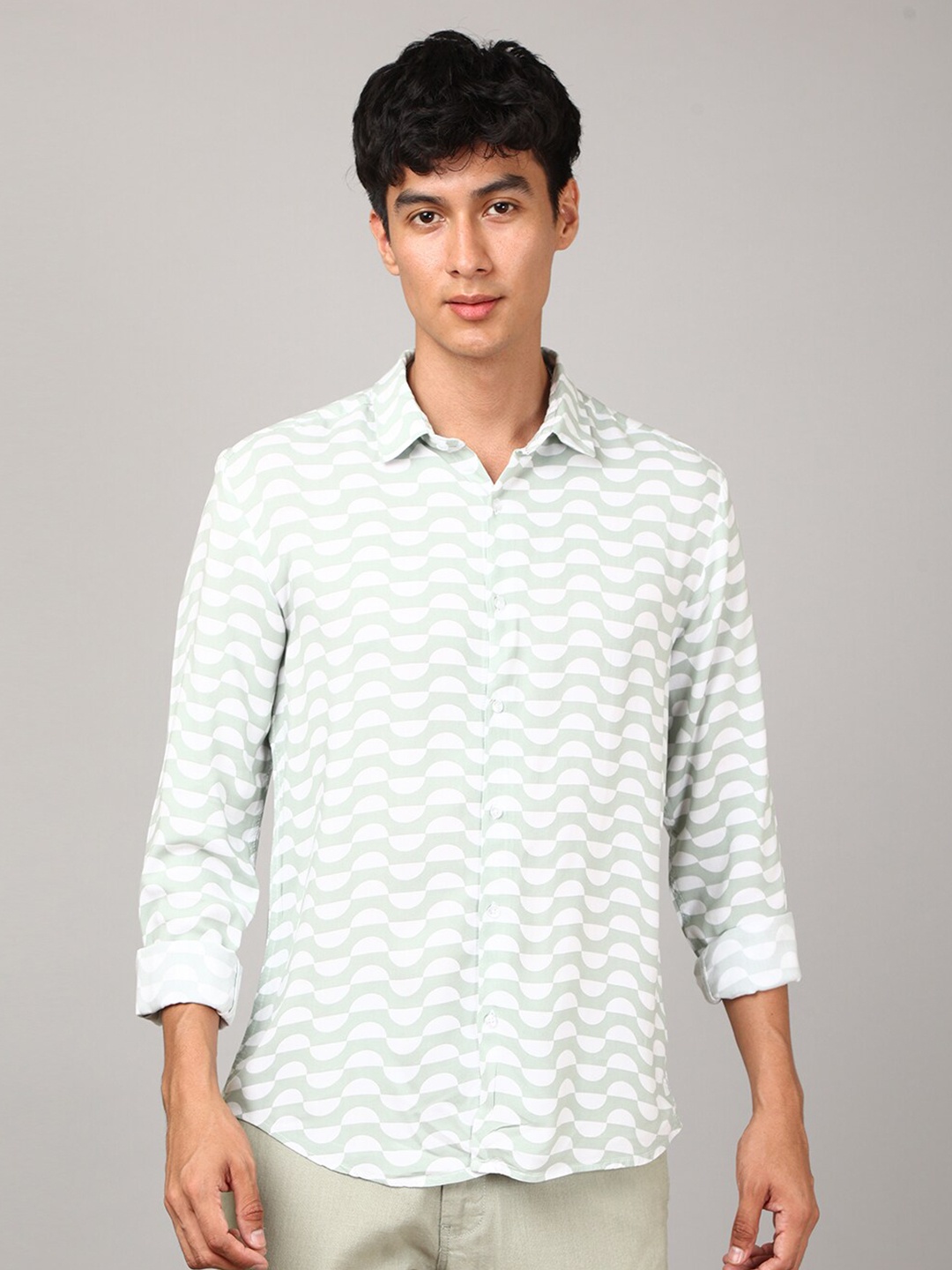 

FOGA New Geometric Printed Cotton Shirt, Sea green