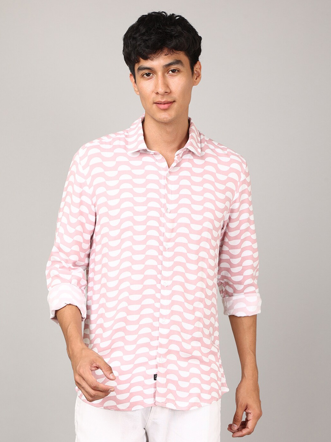 

FOGA Geometric Printed Cotton Casual Shirt, Pink