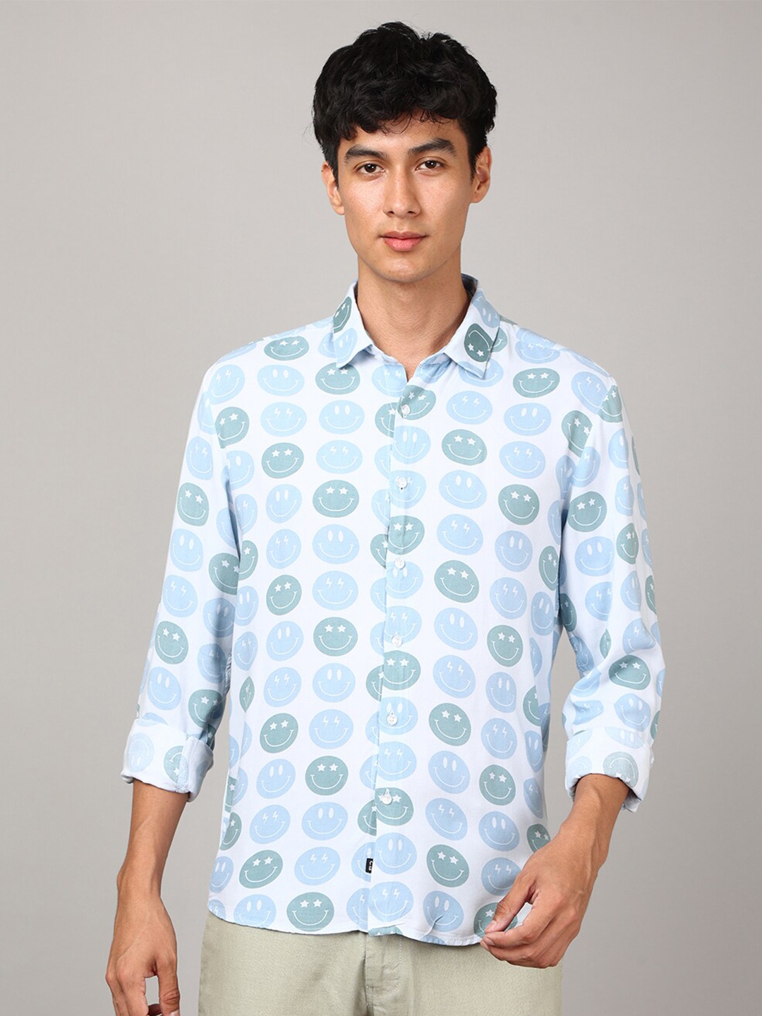 

FOGA New Geometric Printed Pure Cotton Casual Shirt, White