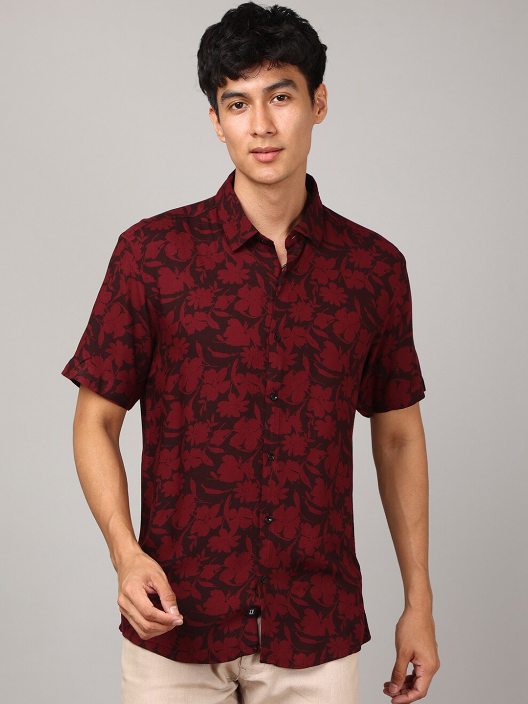 

FOGA Floral Printed Pure Cotton Casual Shirt, Maroon