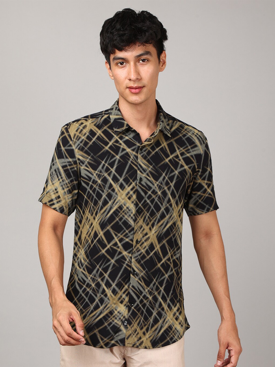 

FOGA New Abstract Printed Pure Cotton Casual Shirt, Black