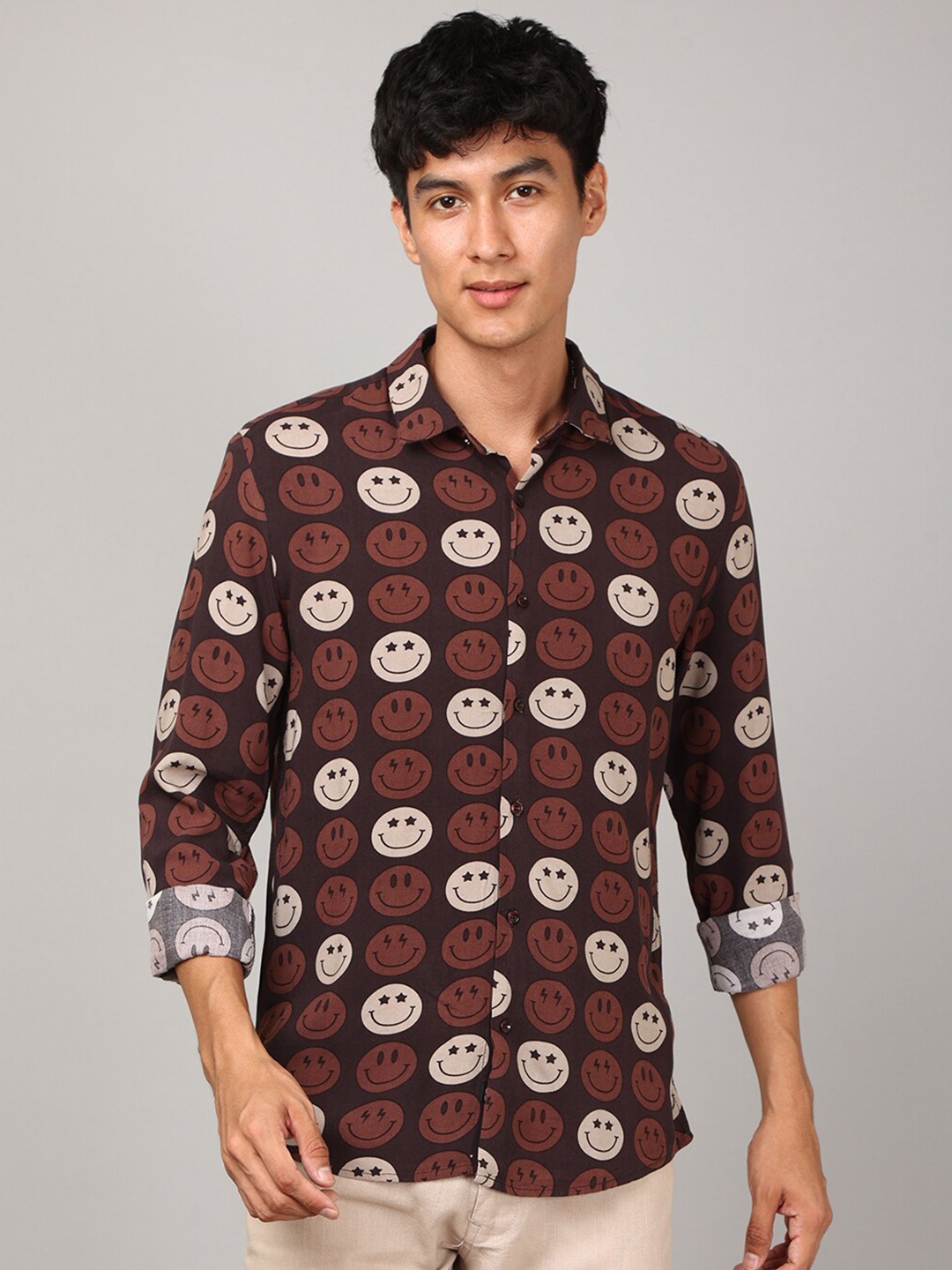 

FOGA Conversational Printed Pure Cotton Casual Shirt, Brown