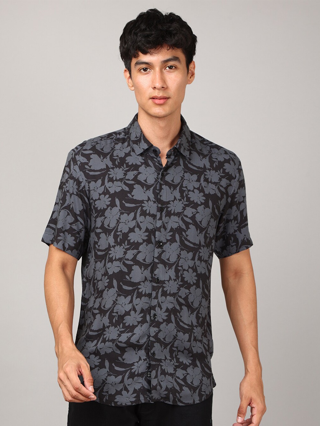 

FOGA Tropical Printed Cotton Casual Shirt, Grey