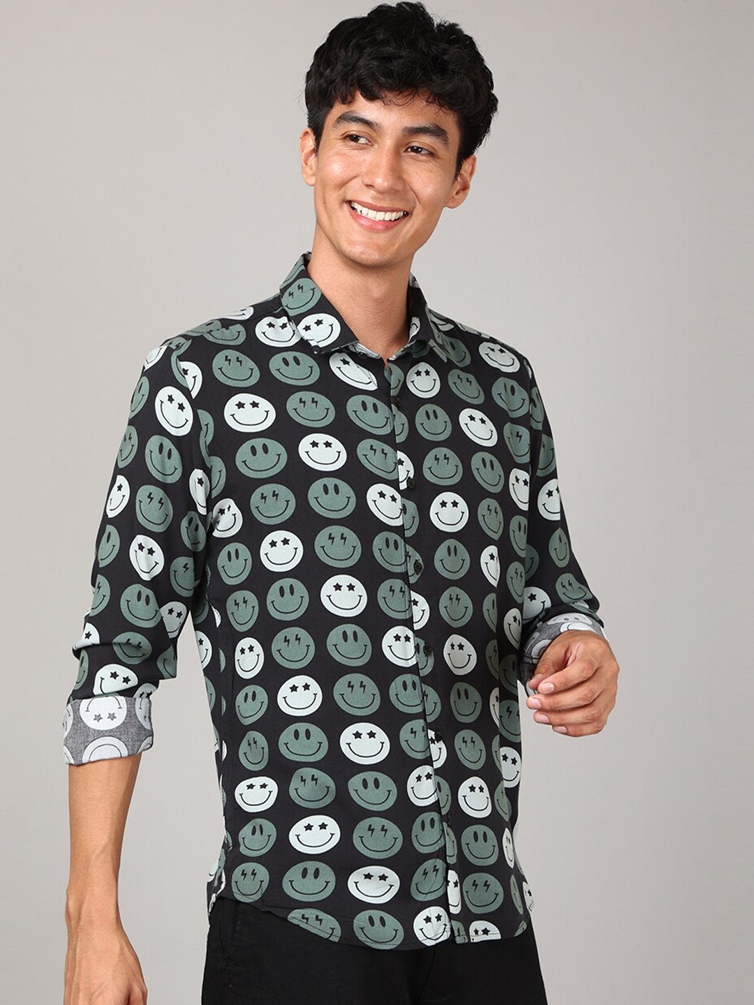 

FOGA Conversational Printed Casual Shirt, Black