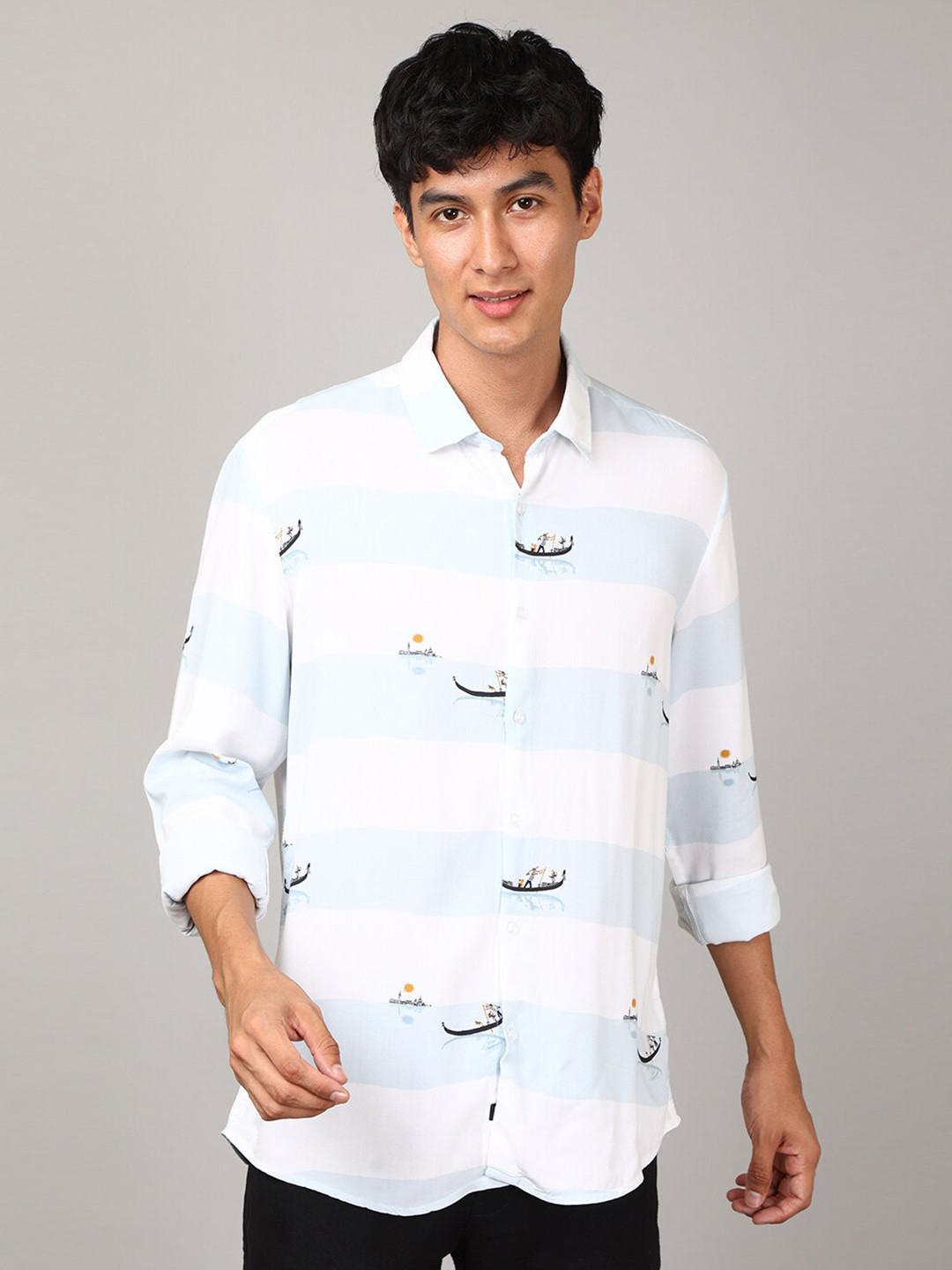 

FOGA New Horizontal Striped Pure Cotton Shirt, White