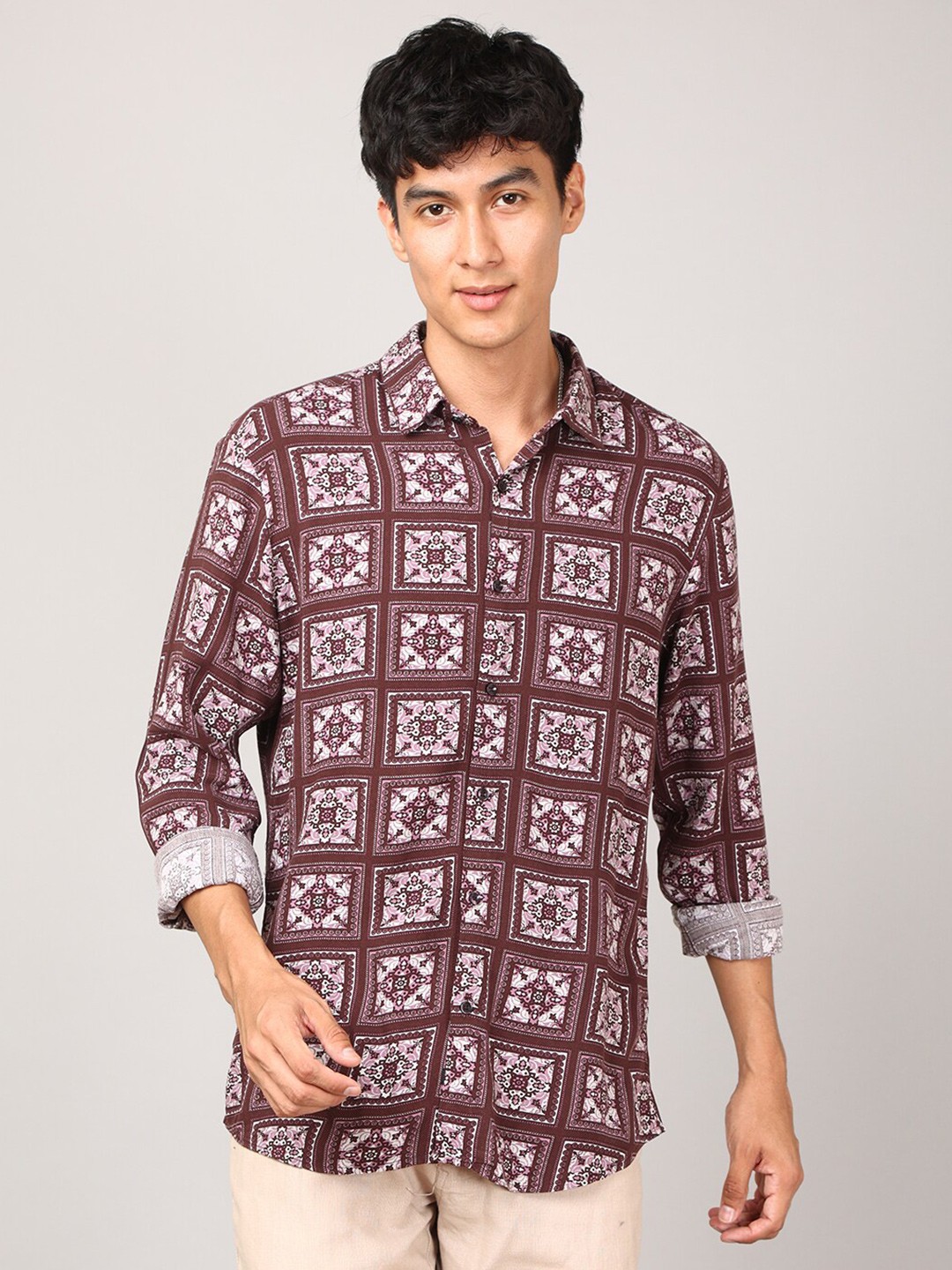 

FOGA New Floral Printed Pure Cotton Shirt, Maroon
