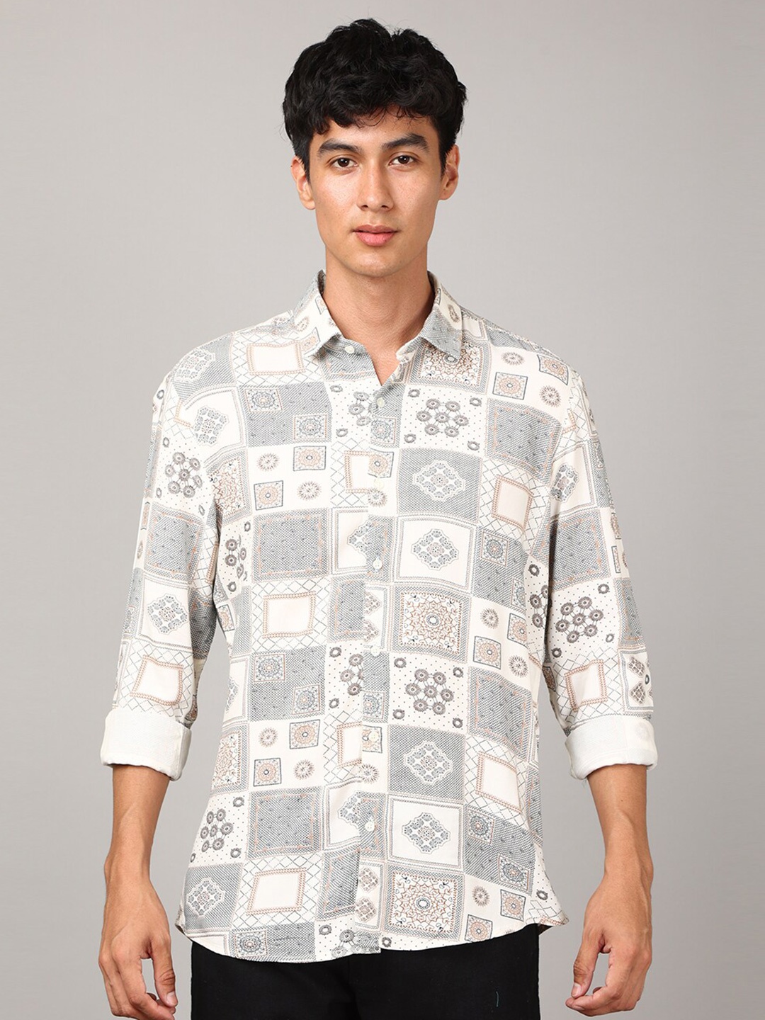 

FOGA New Floral Printed Pure Cotton Casual Shirt, Cream