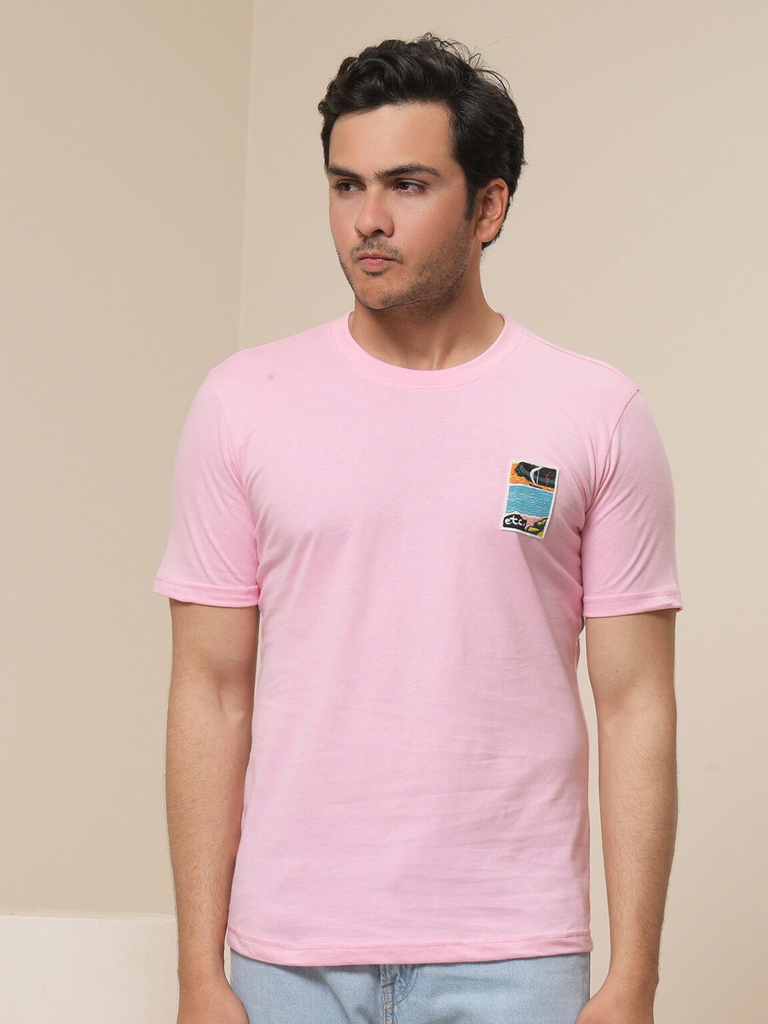 

ARTLESS Round Neck Pure Cotton Relaxed Fit T-shirt, Pink