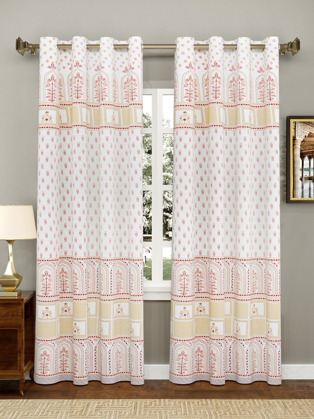 

Sangria 2-Pcs White & Red Printed Pure Cotton Door Curtains