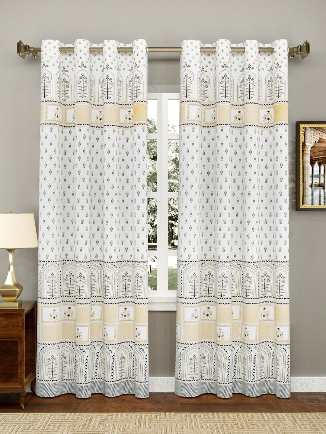 

Sangria 2-Pcs Grey & Beige Printed Pure Cotton Door Curtain