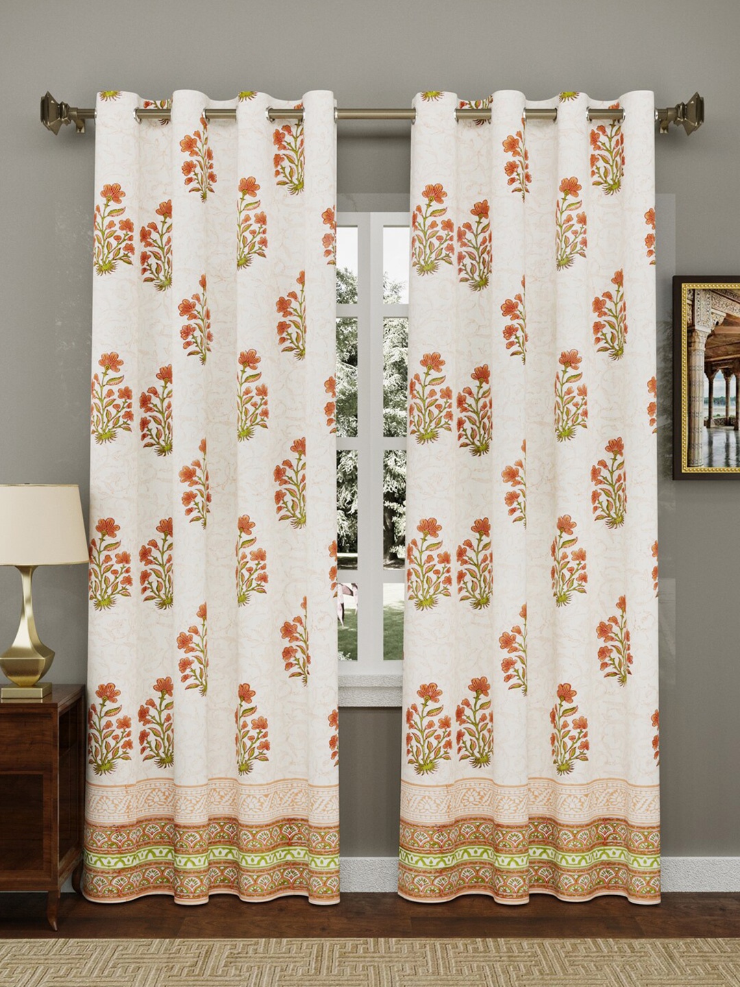 

Sangria 2Pcs Brown & Cream-Colored Ethnic Motif-Printed Cotton Window Curtains