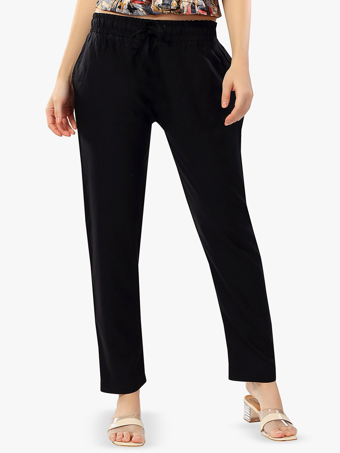 

TRASA Women Ultra Soft Mid-Rise Regular Fit Trousers, Black