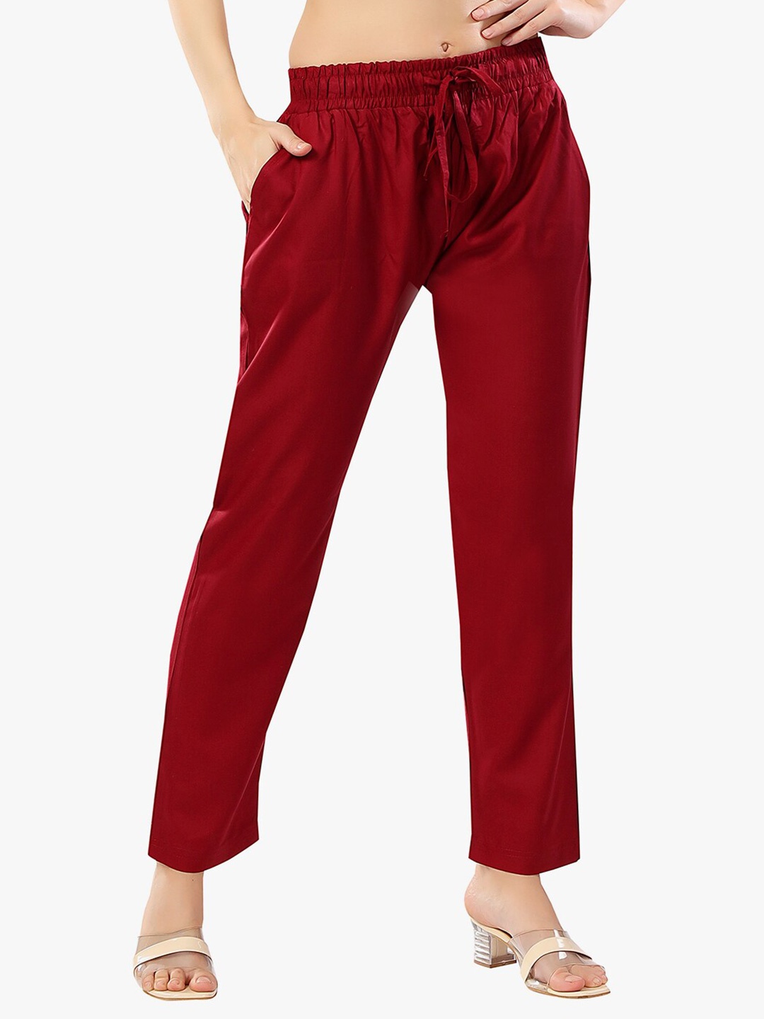 

TRASA Women Regular Fit Trousers, Maroon