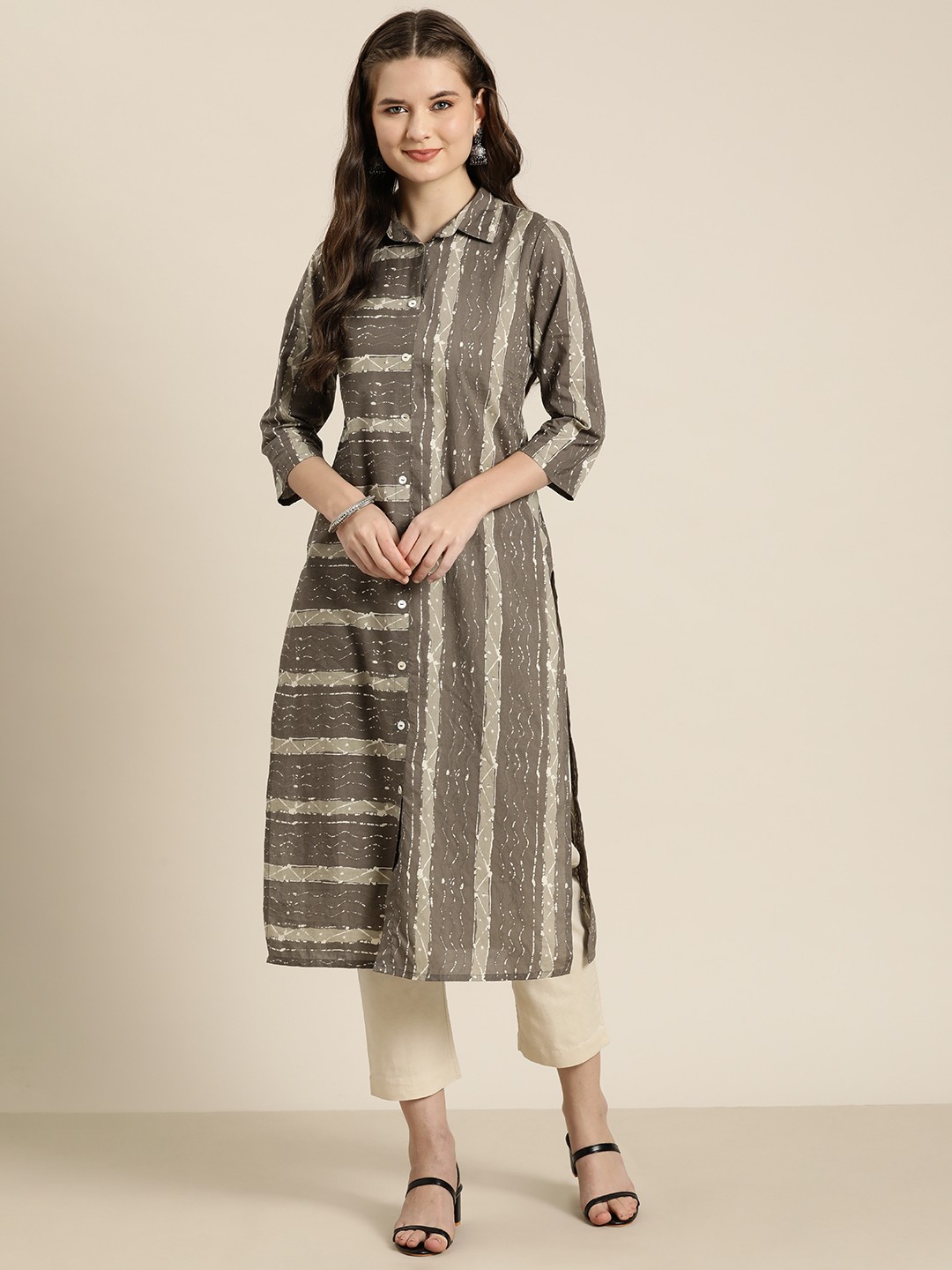 

HERE&NOW Cotton Dyed Kurta, Grey
