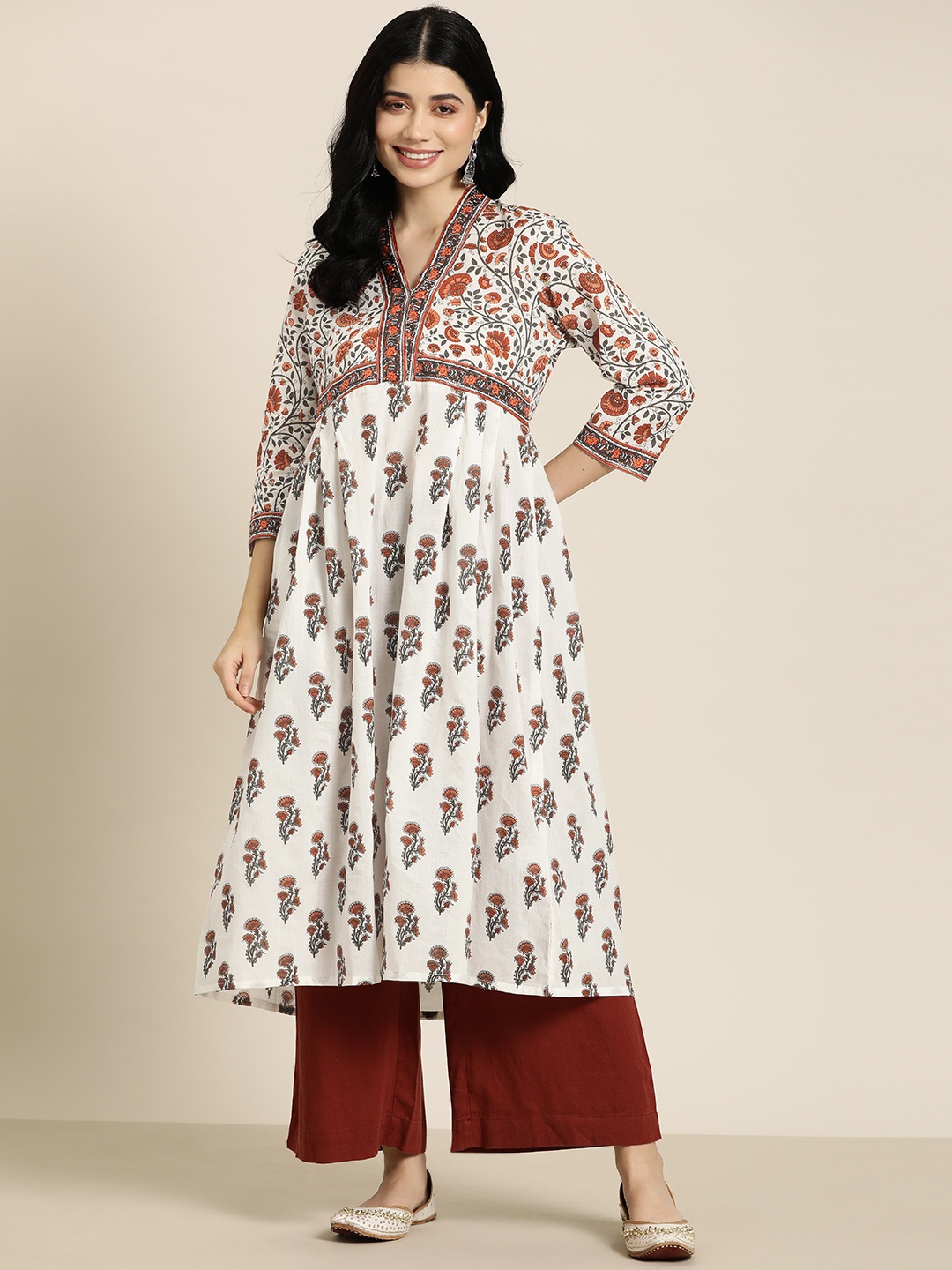 

HERE&NOW Ethnic Motifs Print Cotton Kurta, White