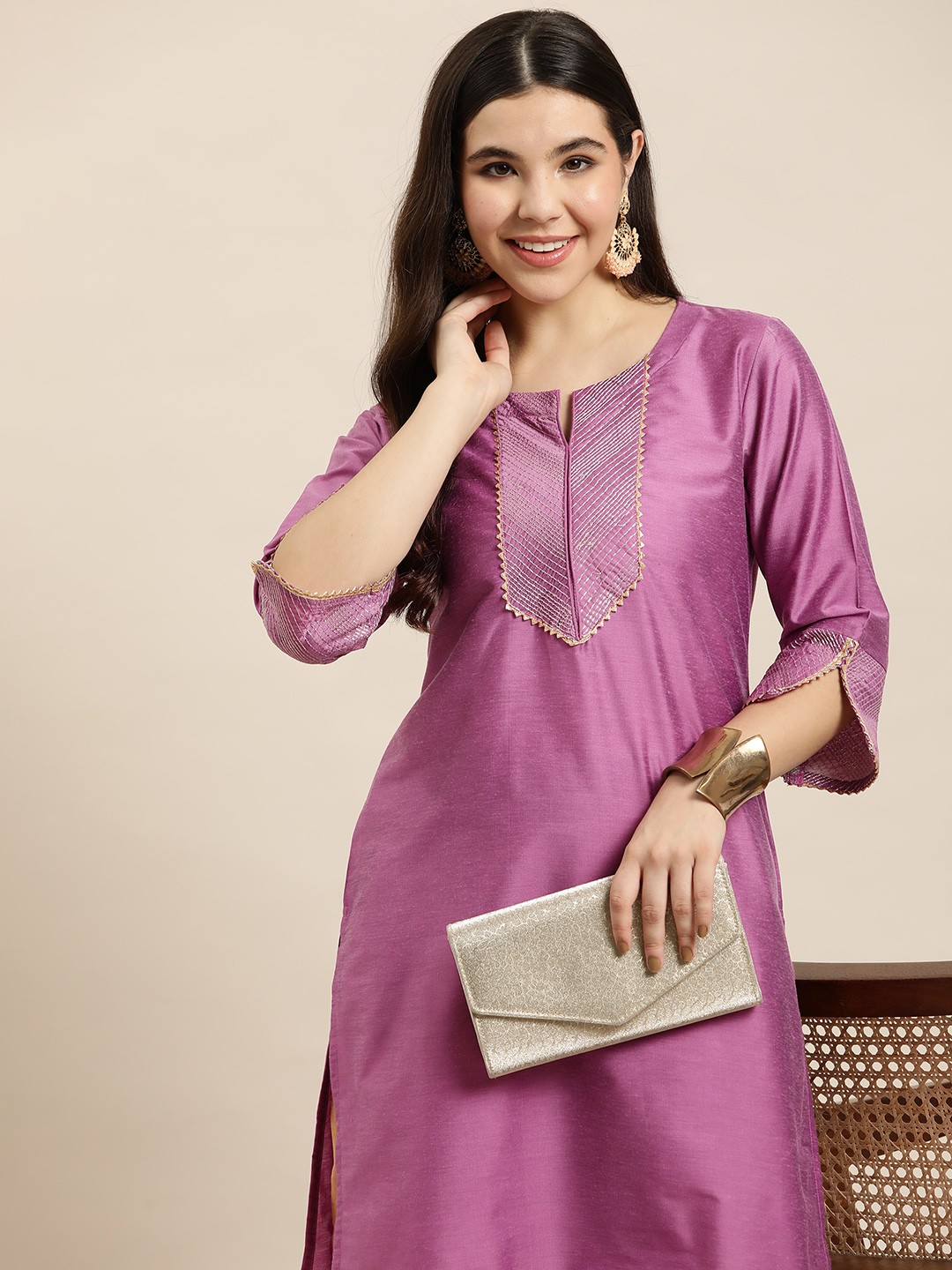 

HERE&NOW Women Purple Yoke Design Gotta Patti Kurta