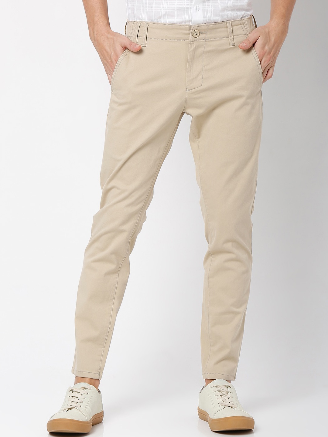 

Mufti Men Mid Rise Slim Fit Trousers, Beige