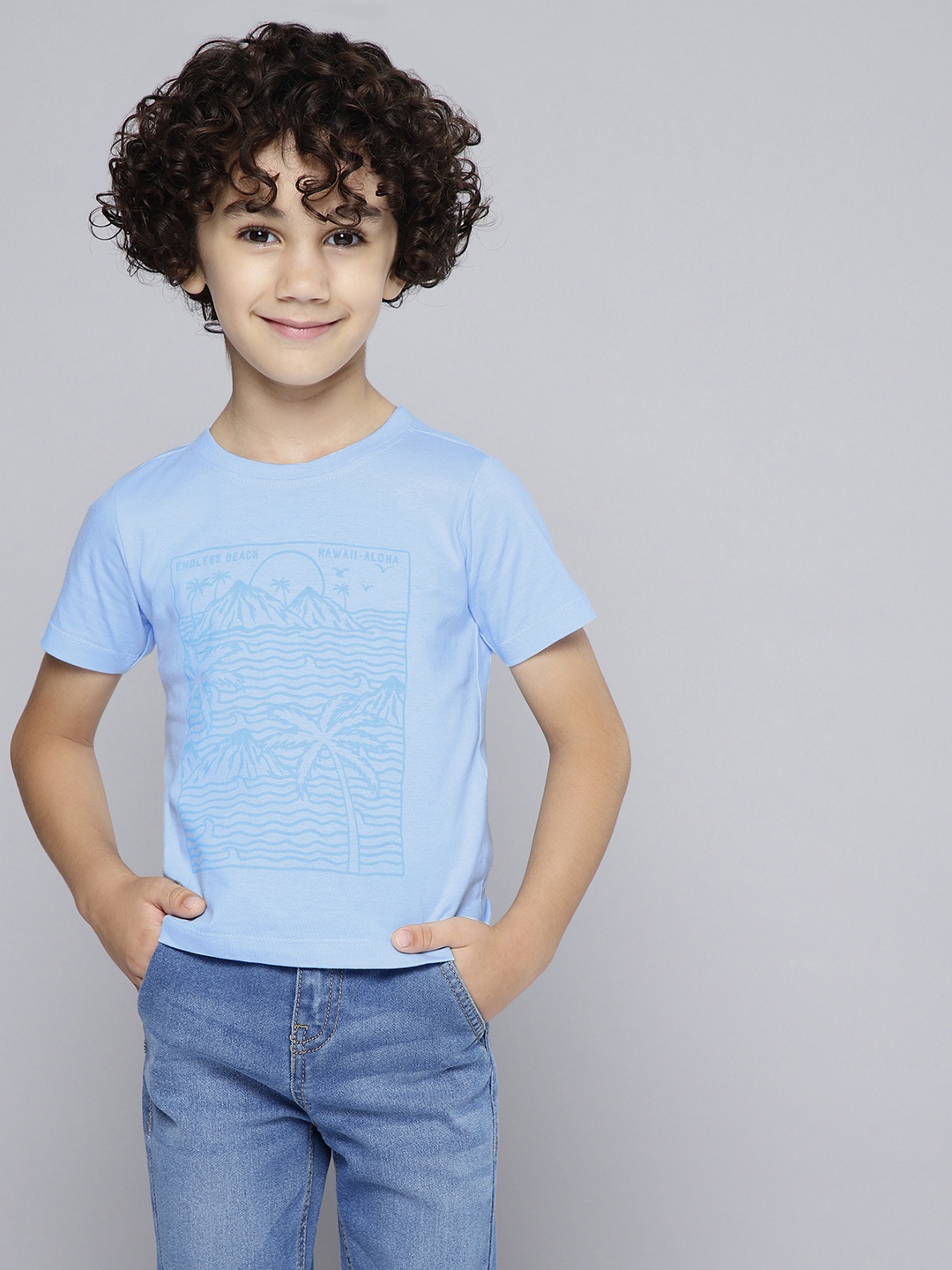 

HERE&NOW Boys Printed Pure Cotton T-shirt, Blue