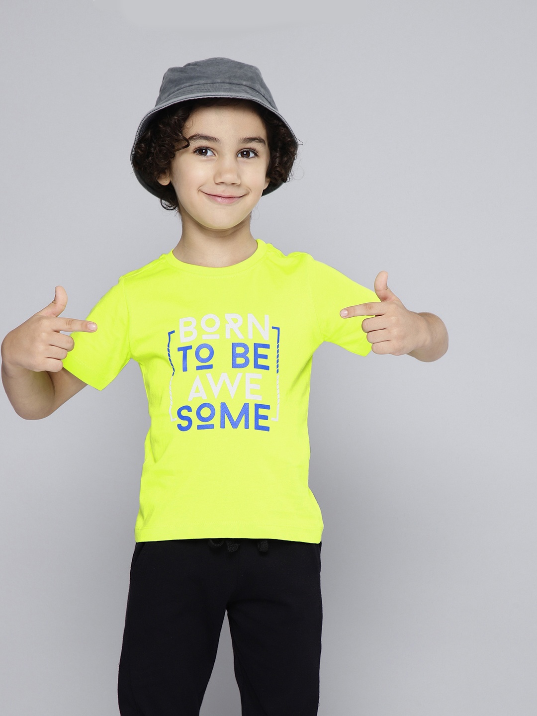 

HERE&NOW Boys Printed Pure Cotton T-shirt, Lime green