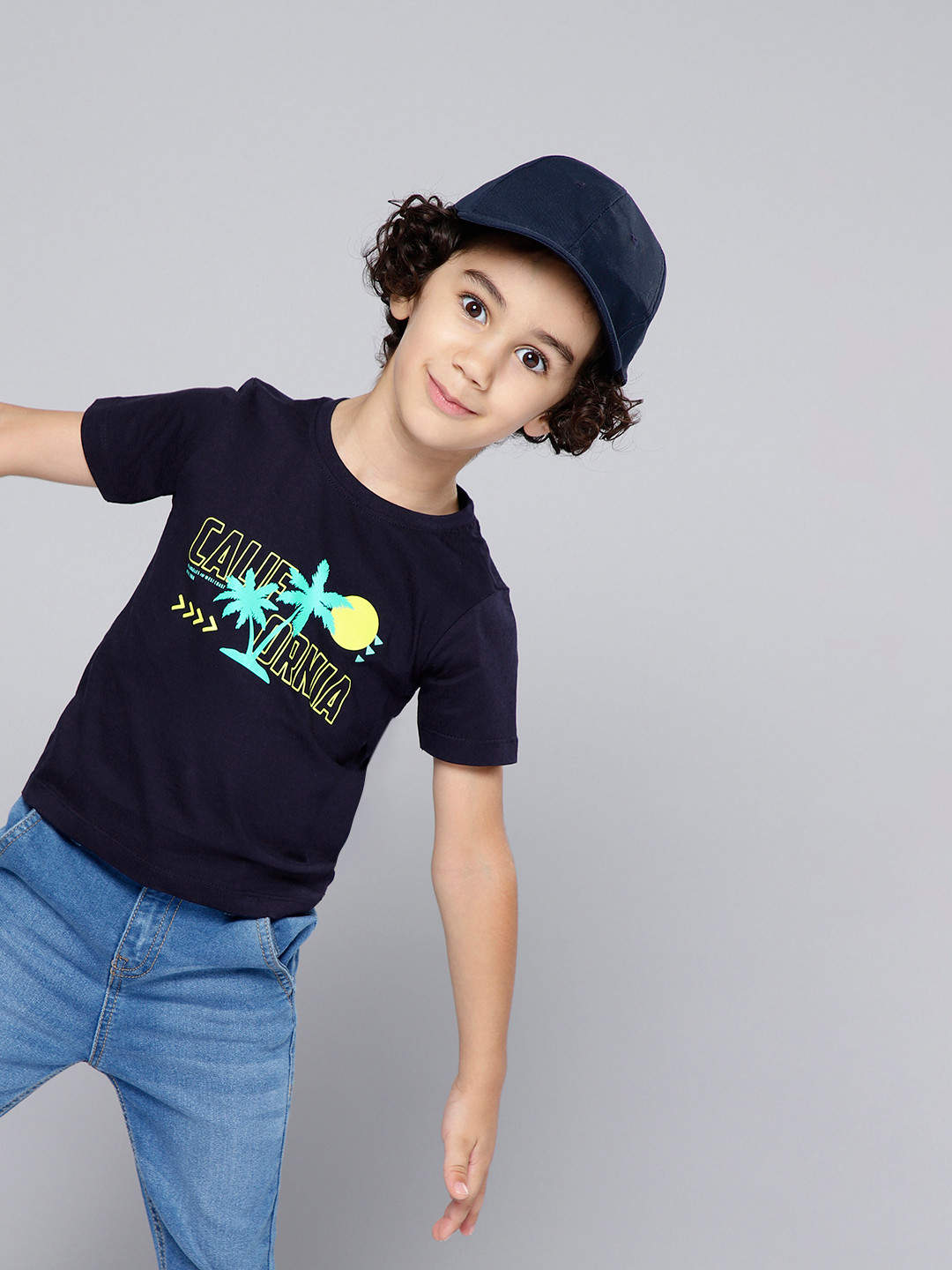 

HERE&NOW Boys Printed Pure Cotton T-shirt, Navy blue