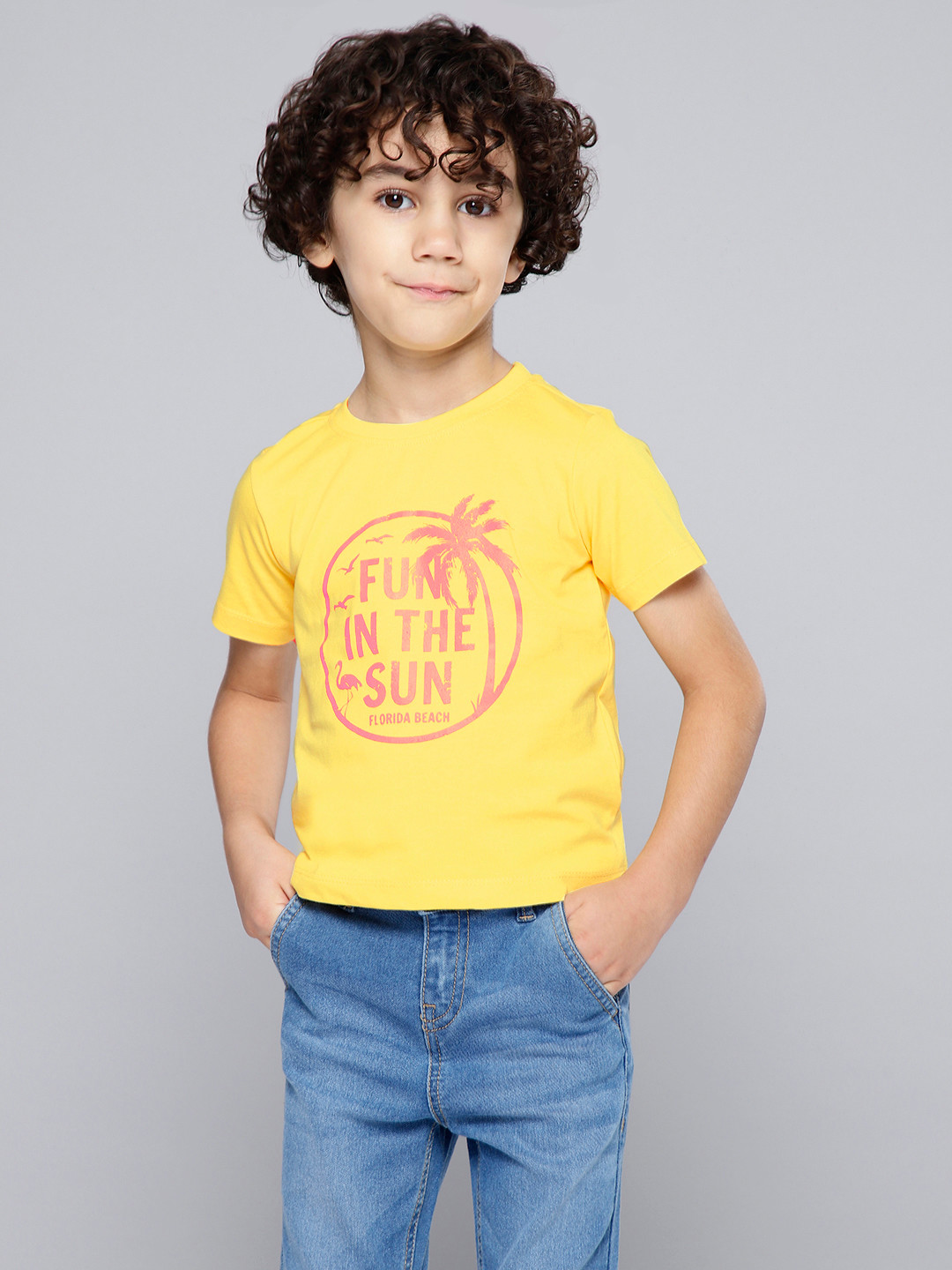 

HERE&NOW Boys Printed Pure Cotton T-shirt, Yellow