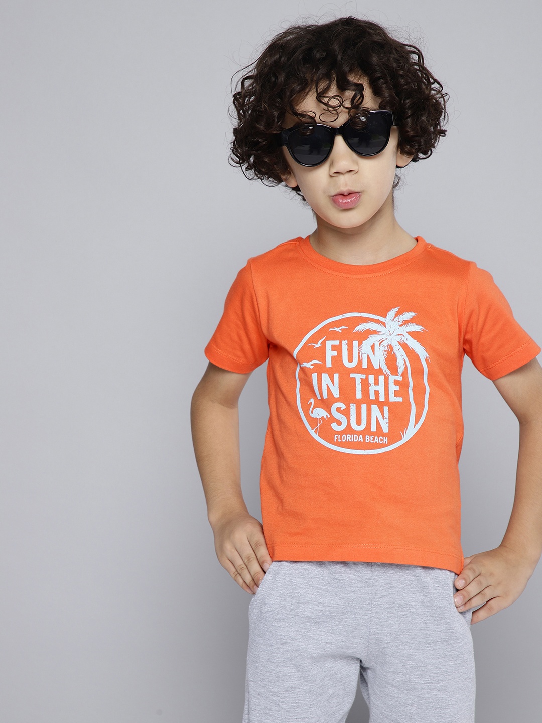 

HERE&NOW Boys Printed Pure Cotton T-shirt, Coral