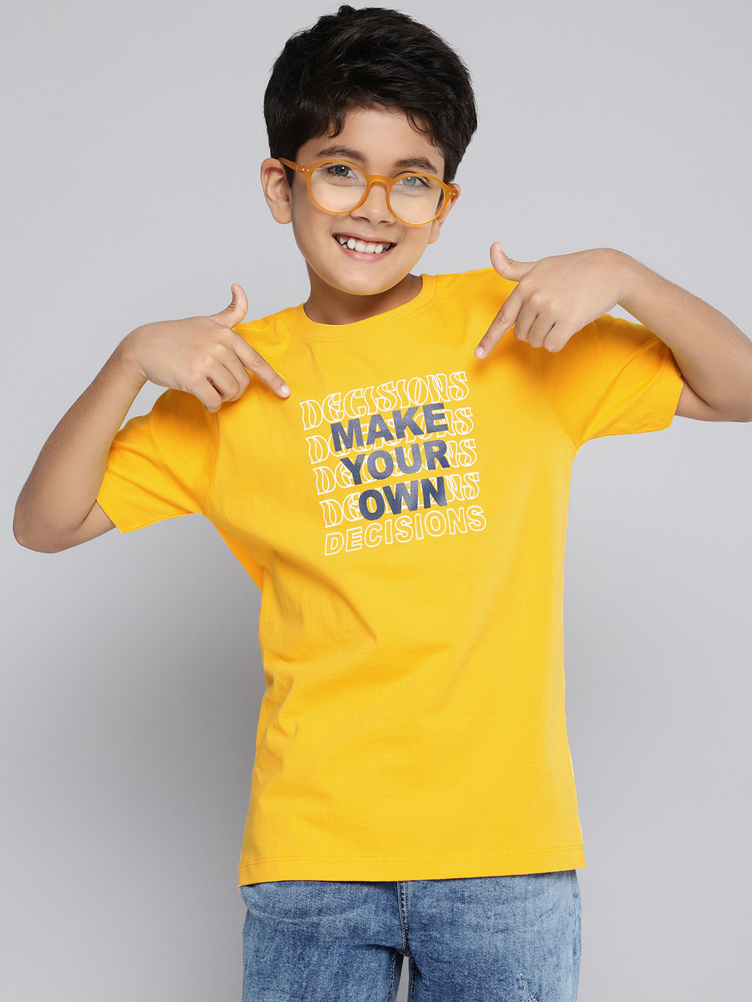 

HERE&NOW Boys Printed Pure Cotton T-shirt, Yellow