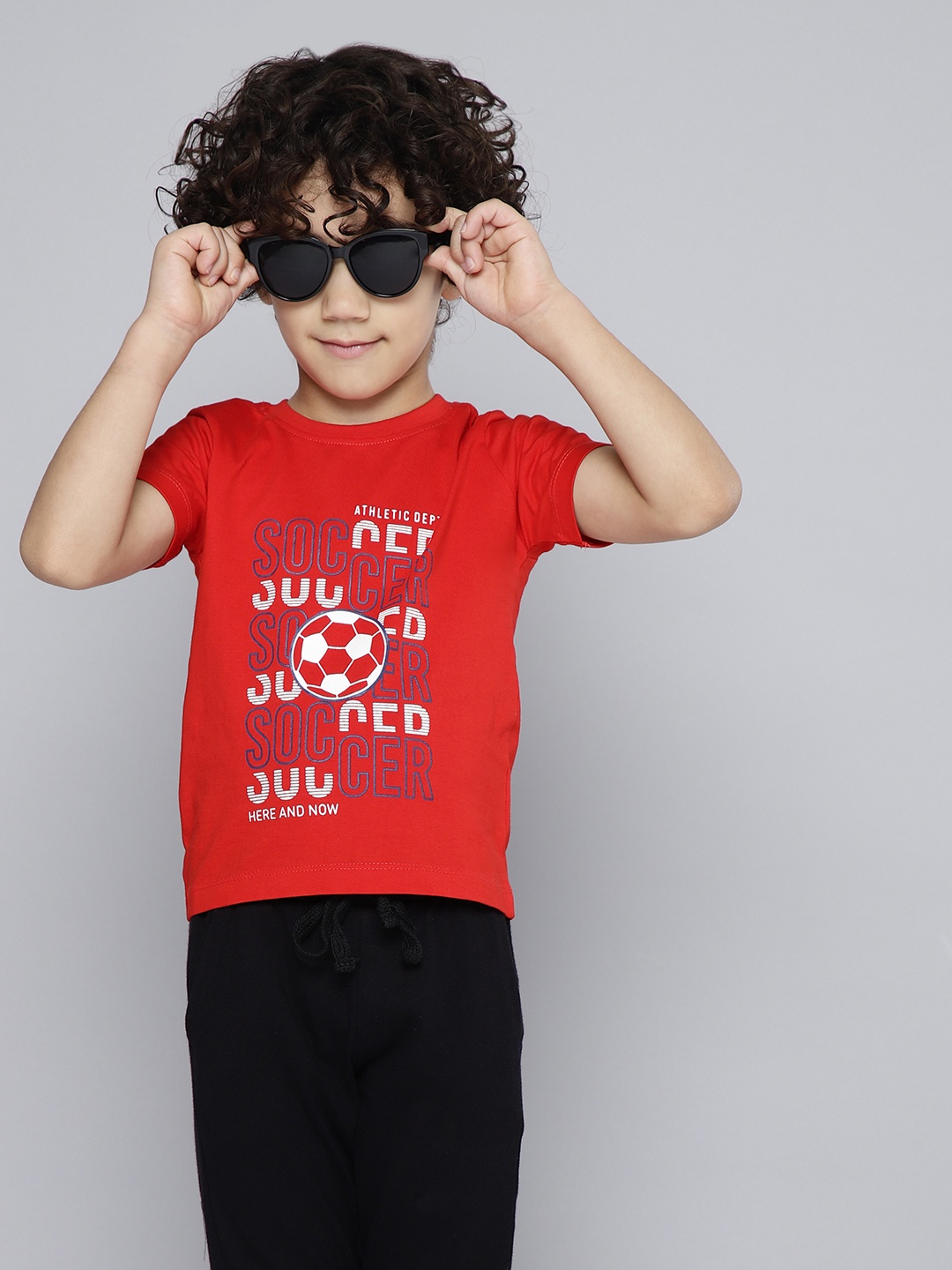 

HERE&NOW Boys Printed Pure Cotton T-shirt, Red