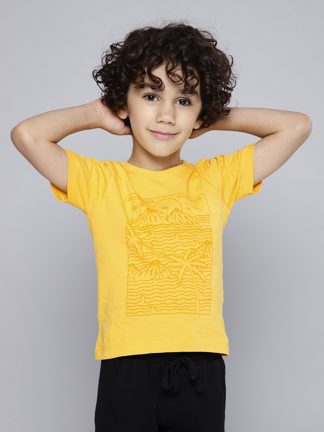 

HERE&NOW Boys Printed Pure Cotton T-shirt, Yellow