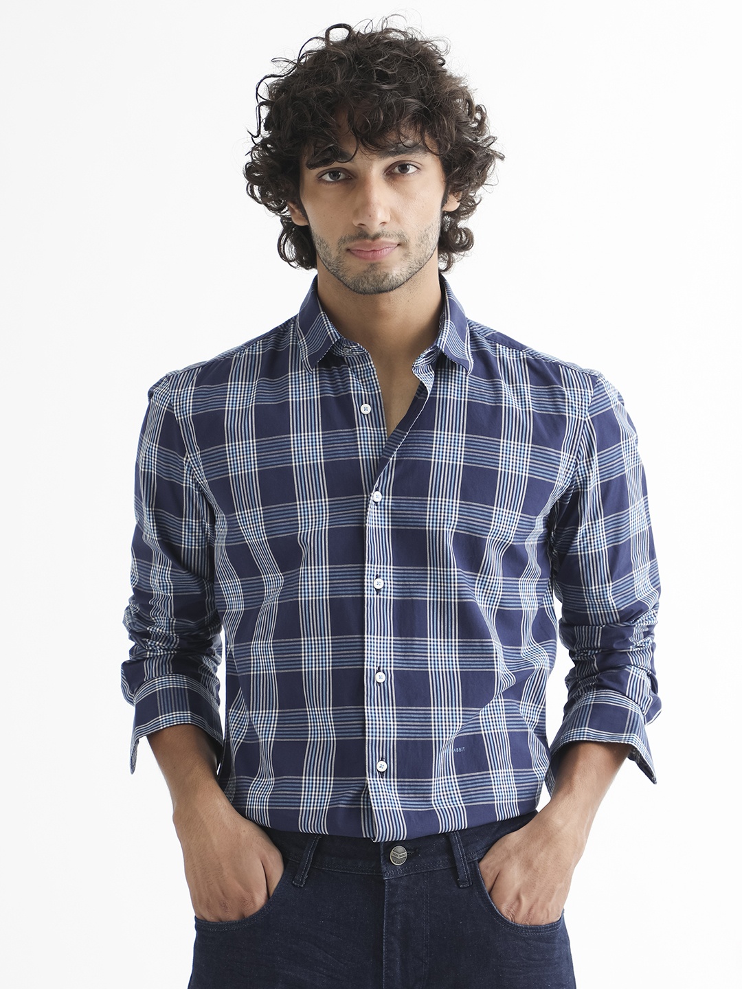 

RARE RABBIT Men Turvo Slim Fit Tartan Checked Cotton Shirt, Blue