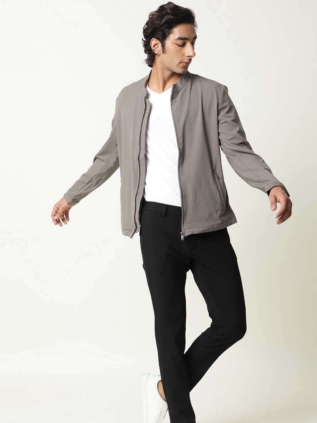 

RARE RABBIT Men Sign-2 Slim Fit Stand Collar Jacket, Grey