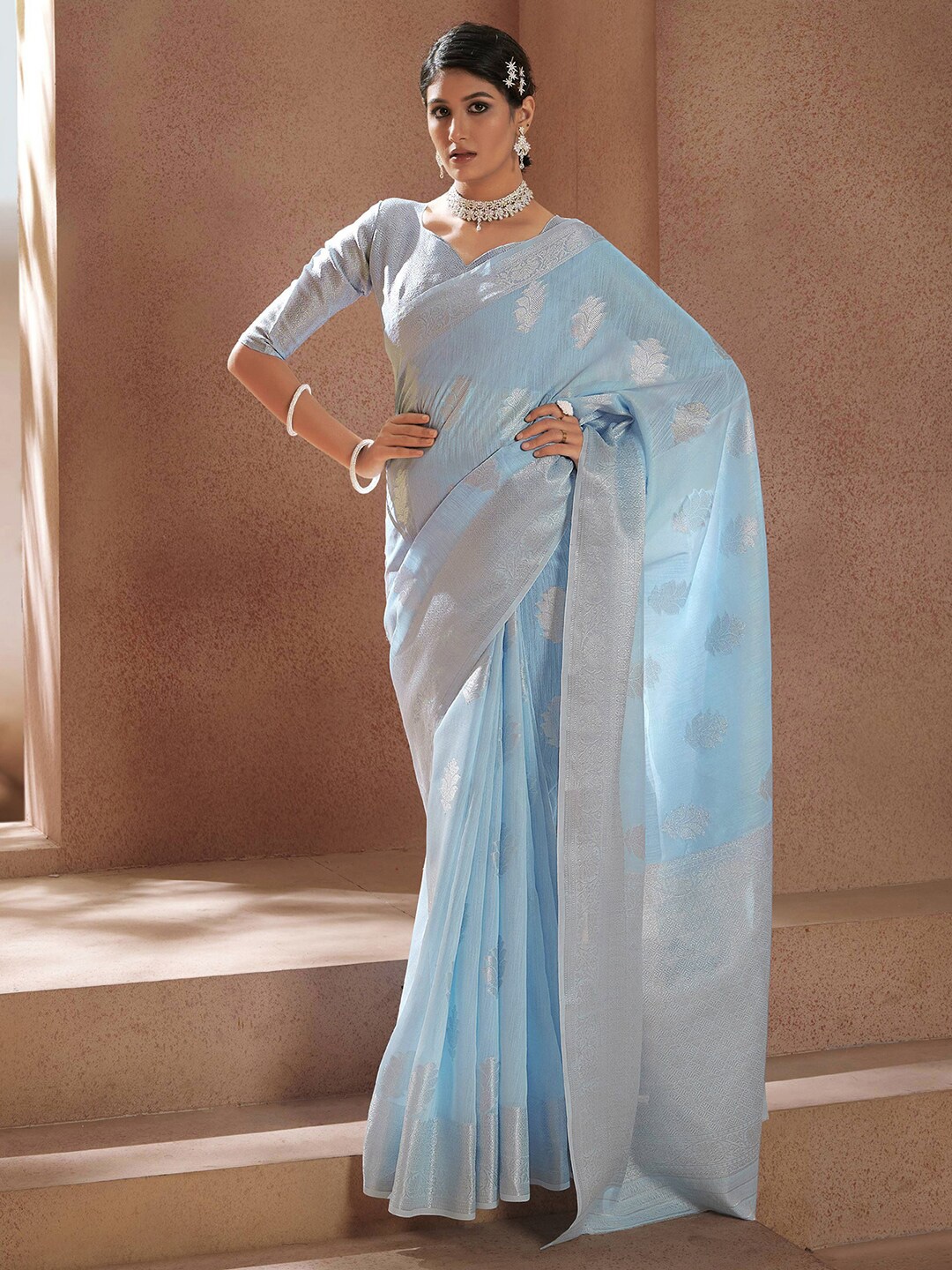 

Satrani Woven Design Zari Saree, Blue