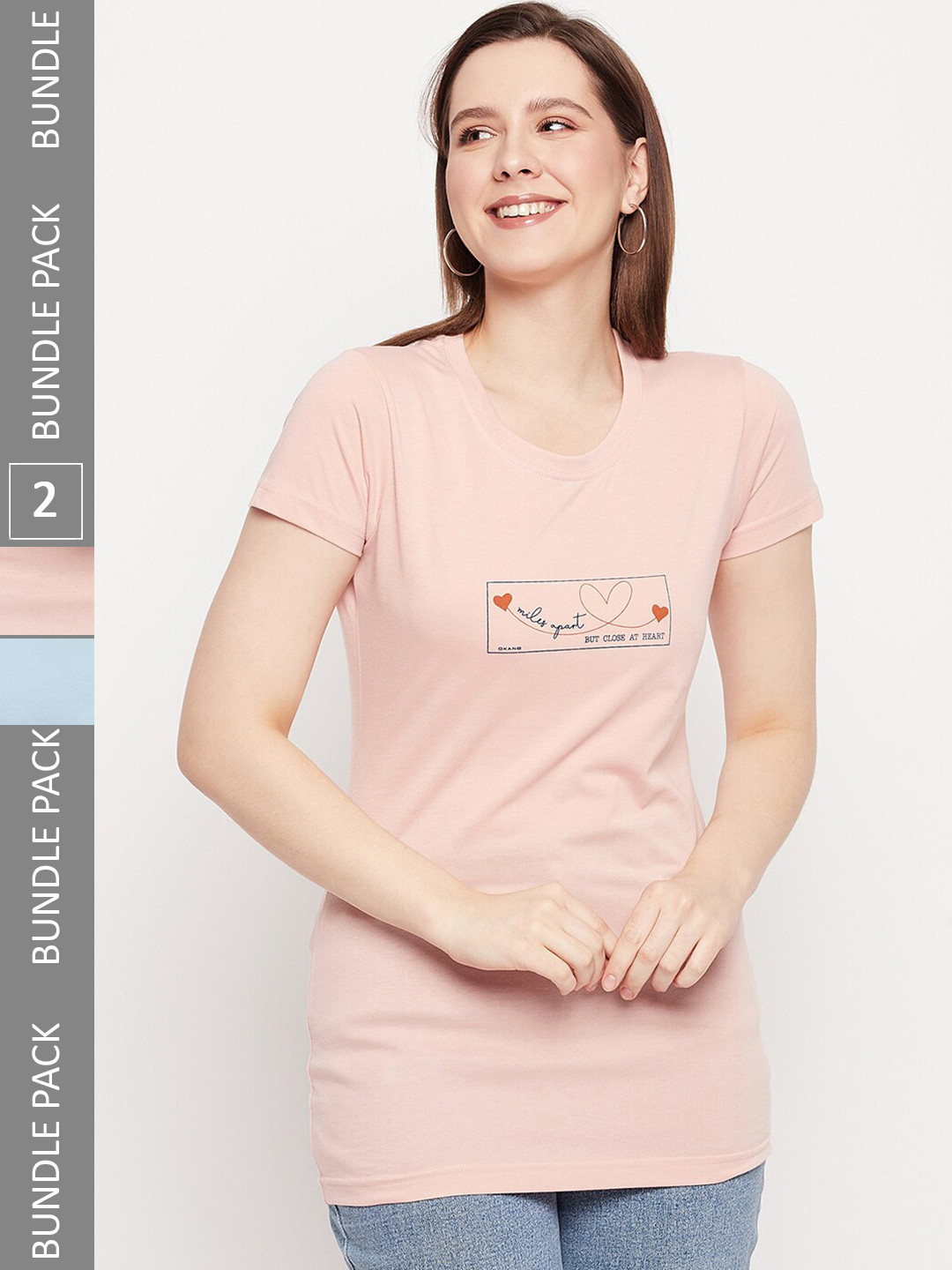 

Okane Pack of 2 Printed Longline T-shirt, Pink
