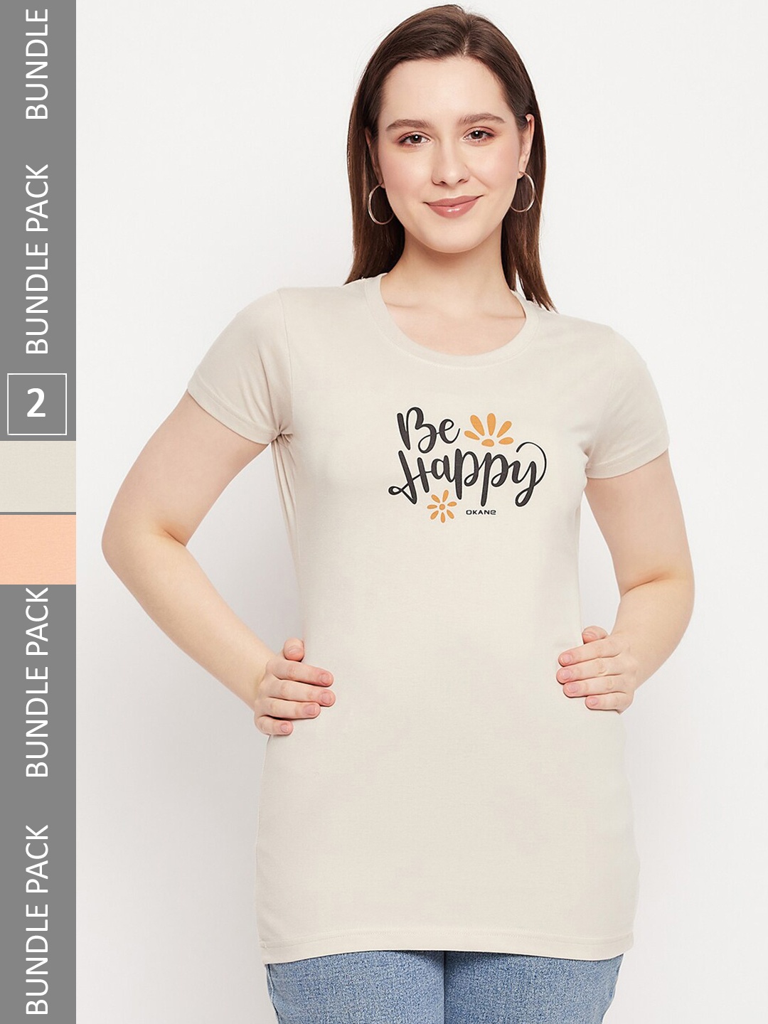 Okane Pack of 2 Typography Printed T-shirts, Cream