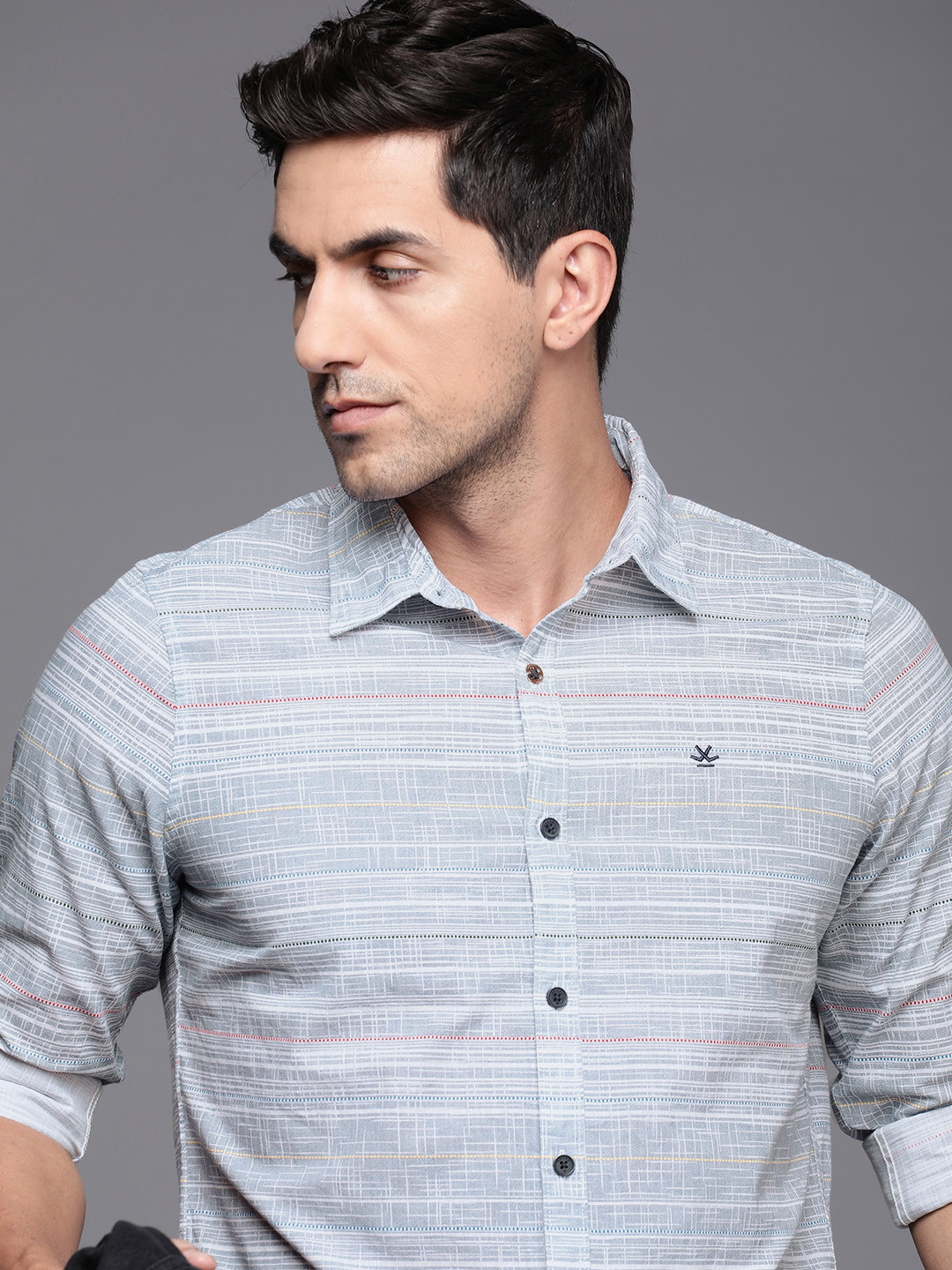 

WROGN Slim Fit Printed Pure Cotton Casual Shirt, Blue