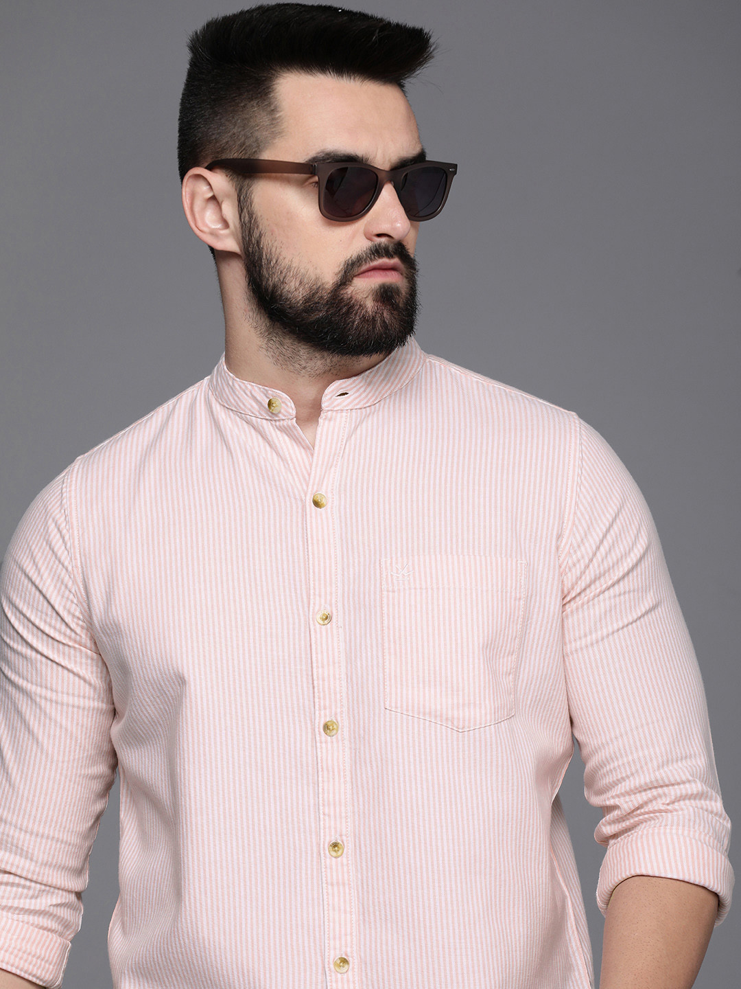 

WROGN Men Pure Cotton Slim Fit Opaque Striped Casual Shirt, White