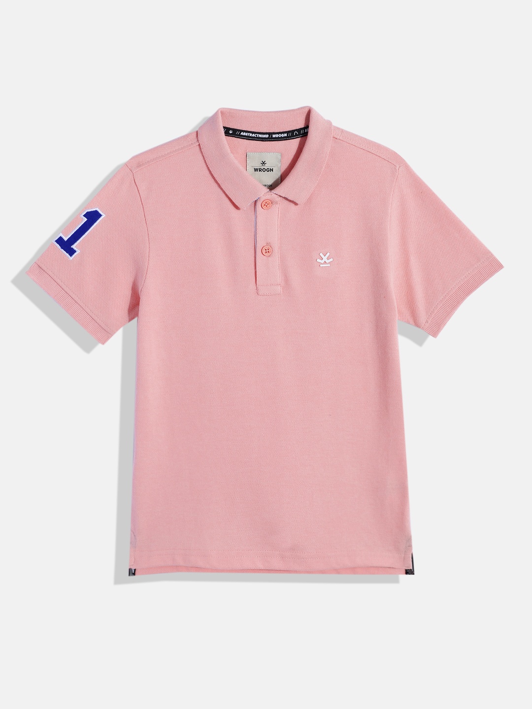 

WROGN YOUTH Boys Solid Polo Collar Applique Knitted Slim Fit T-shirt, Pink