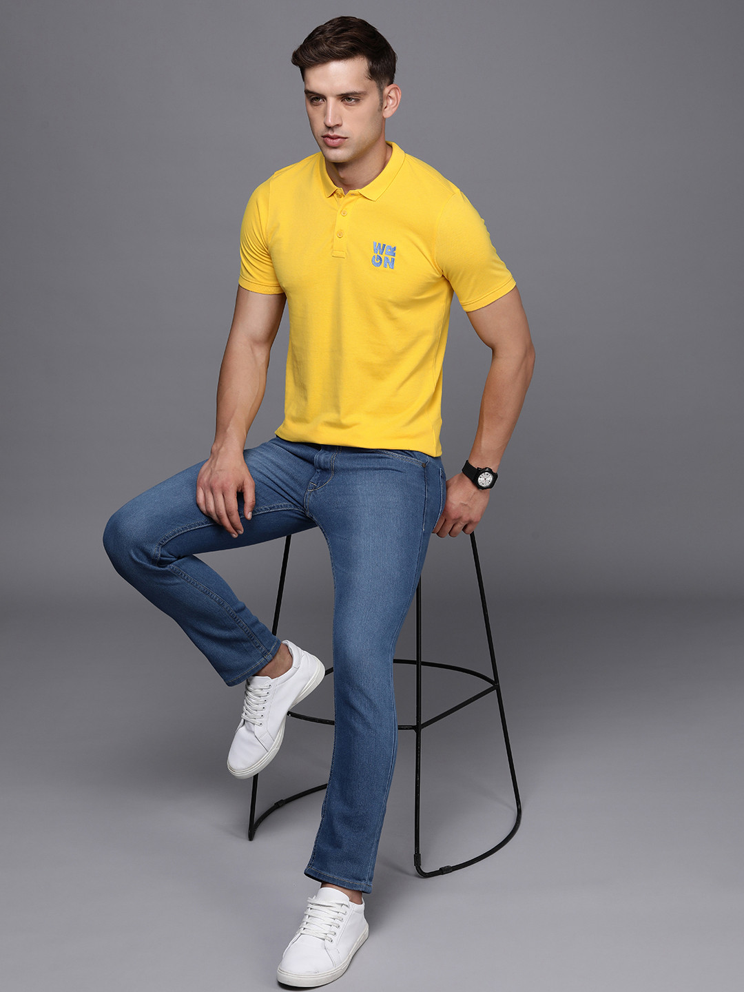 

WROGN Brand Logo Embroidered Polo Collar Slim Fit T-shirt, Yellow