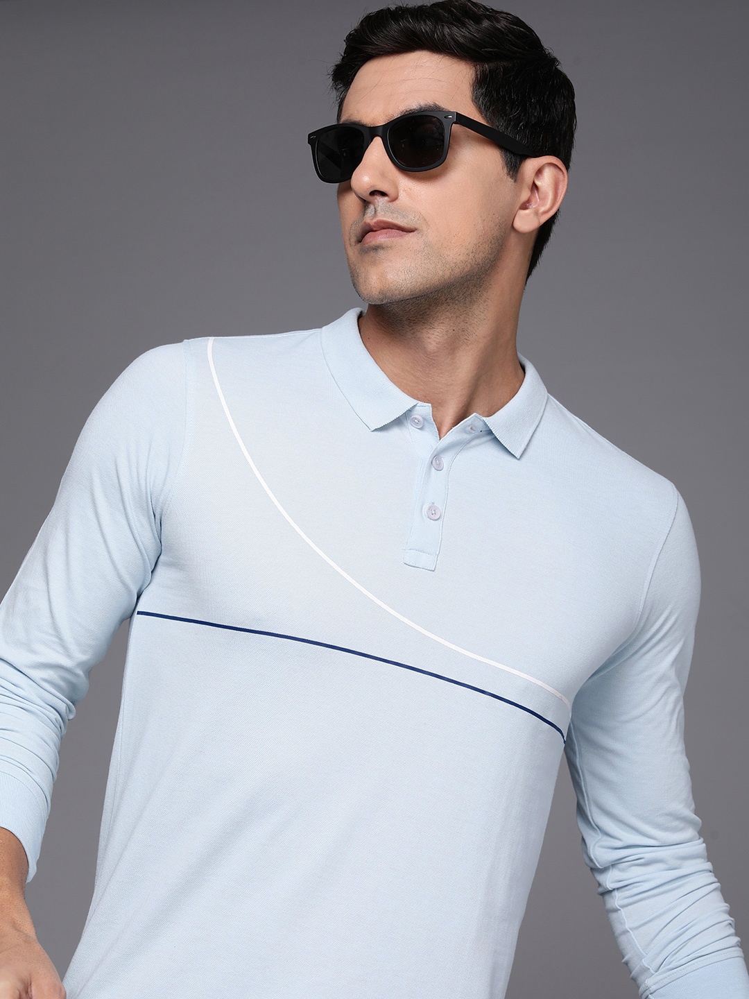 

WROGN Striped Polo Collar Slim Fit T-shirt, Blue