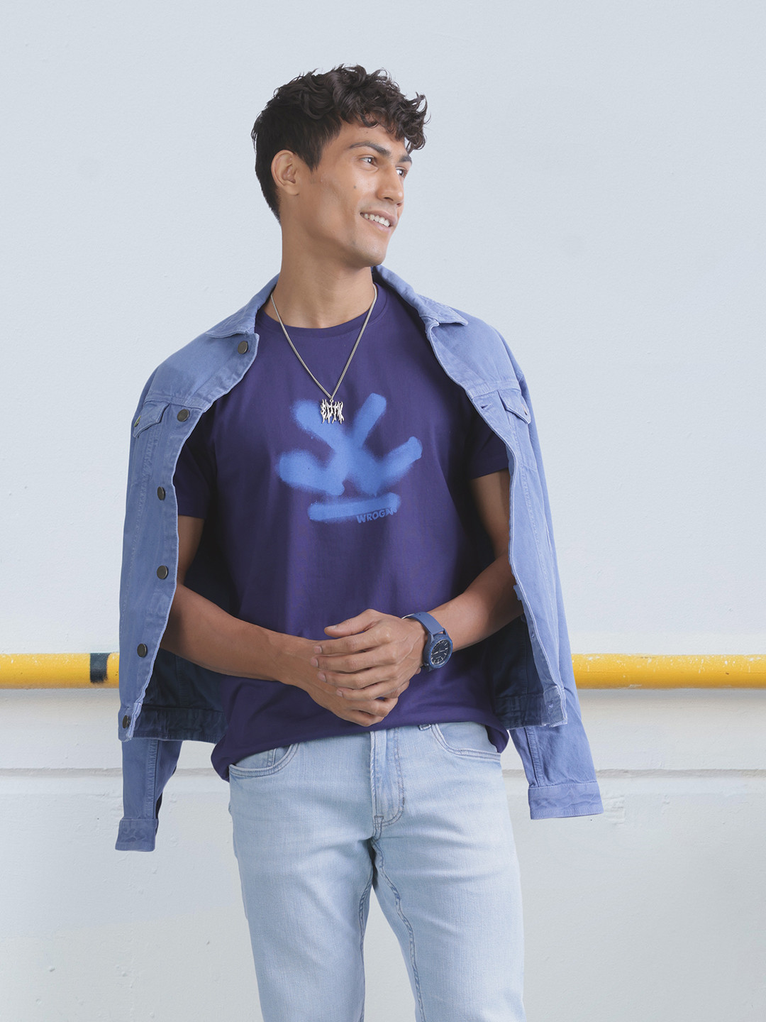 

WROGN Brand Logo Printed Slim Fit Casual T-shirt, Blue