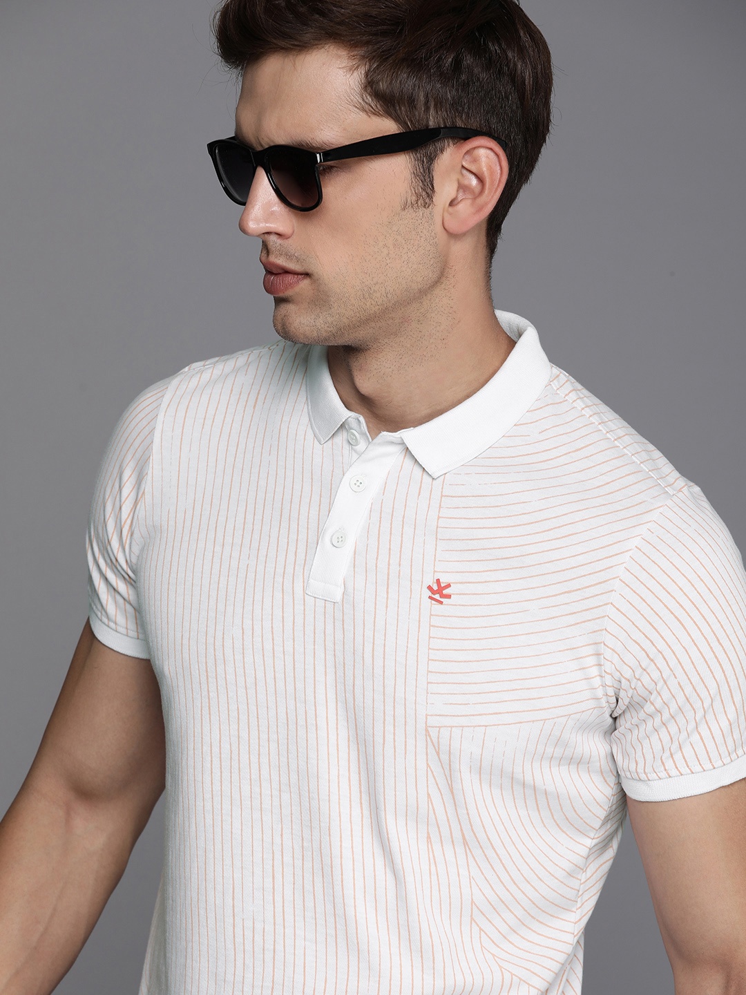 

WROGN Men Striped Polo Collar Slim Fit T-shirt, White