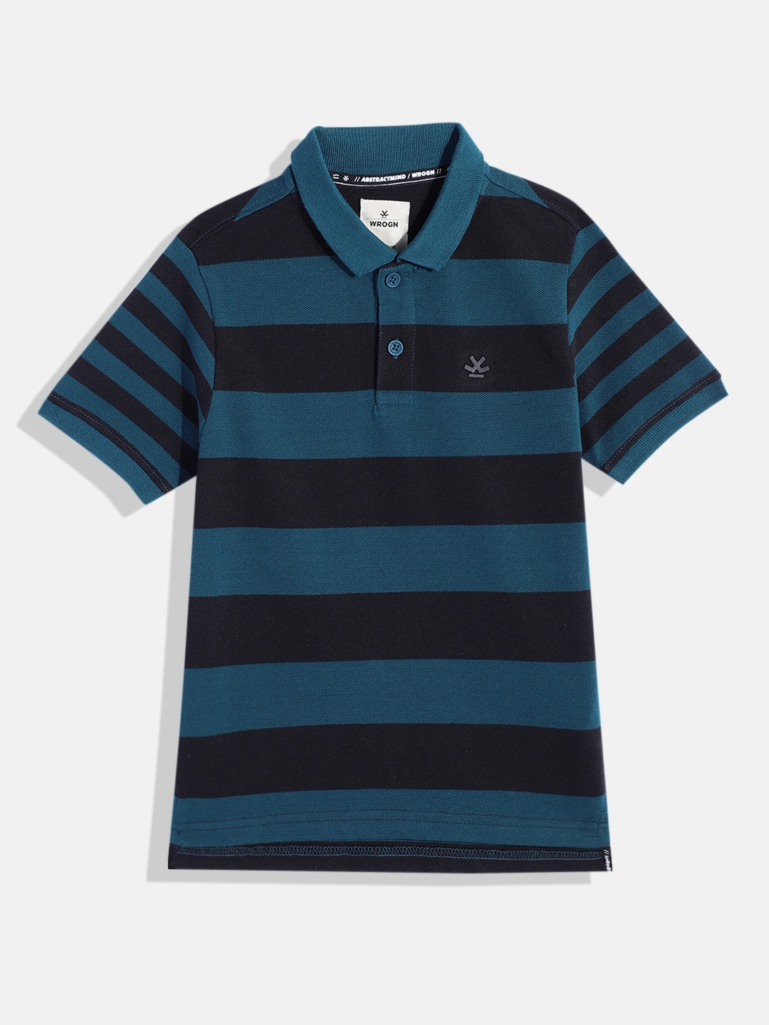 

WROGN YOUTH Boys Striped Polo Collar Knitted Slim Fit T-shirt, Teal