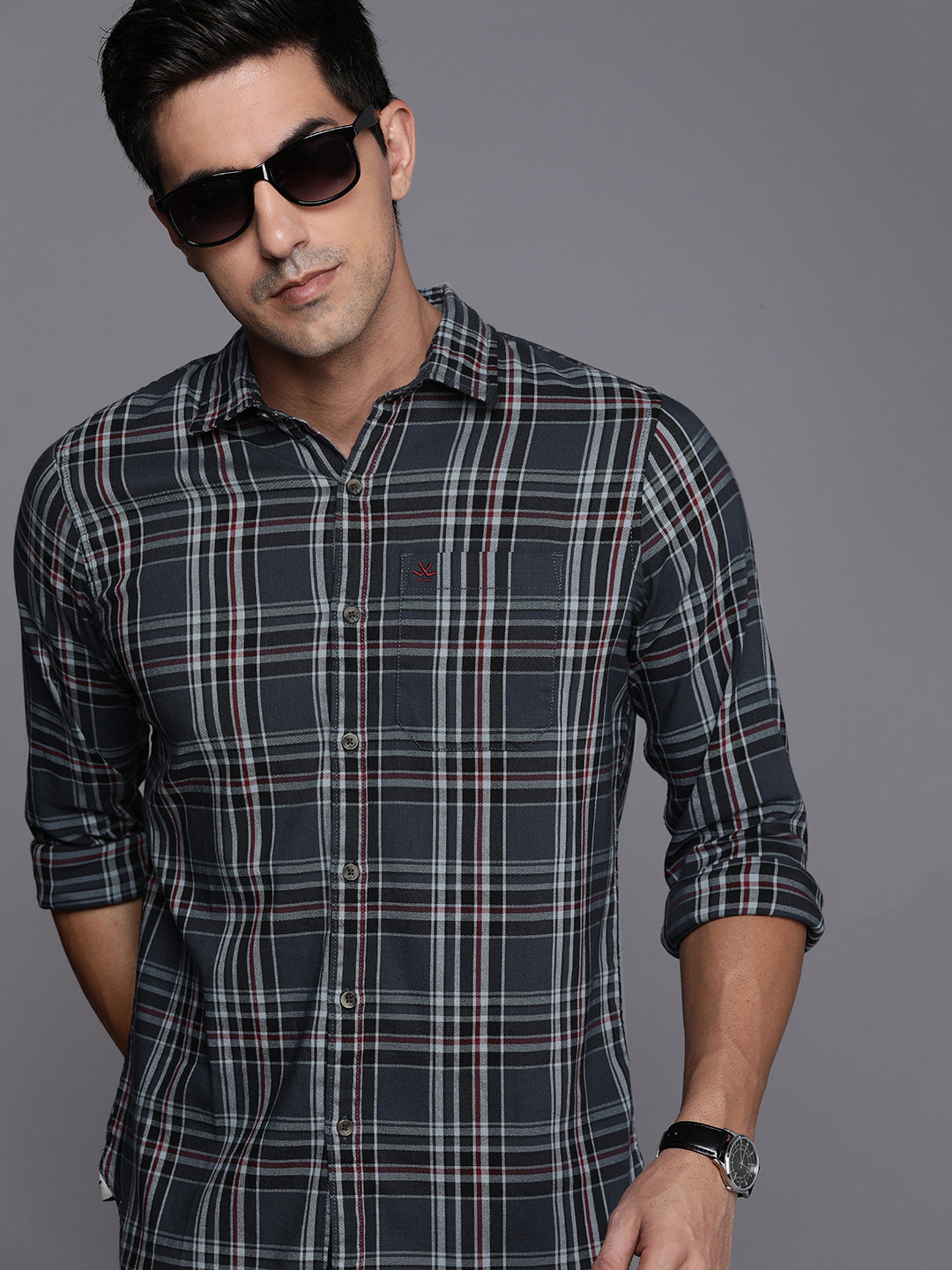 

WROGN Slim Fit Checked Casual Shirt, Grey